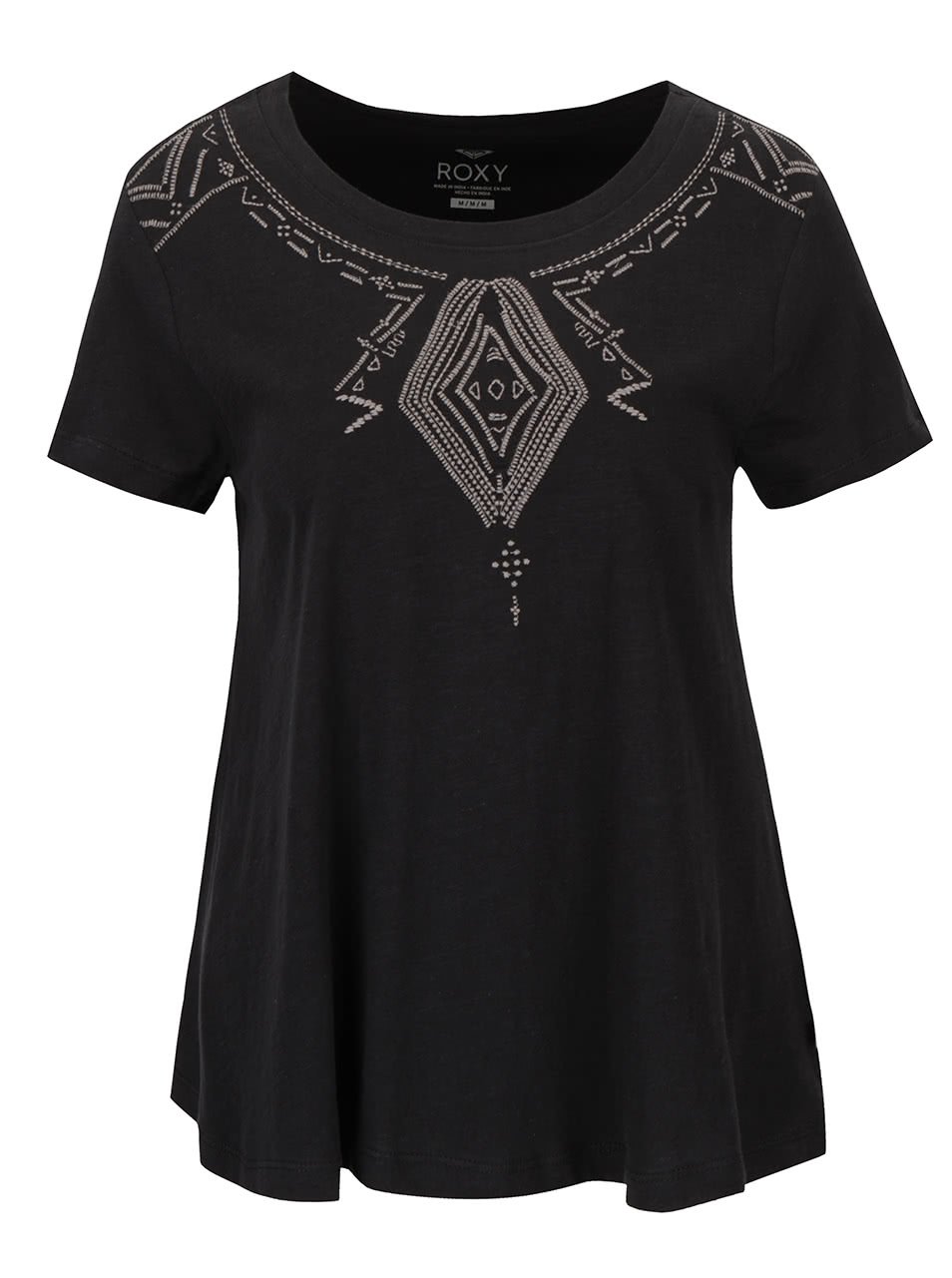 Černé tričko s vyšitými ornamenty Roxy Point