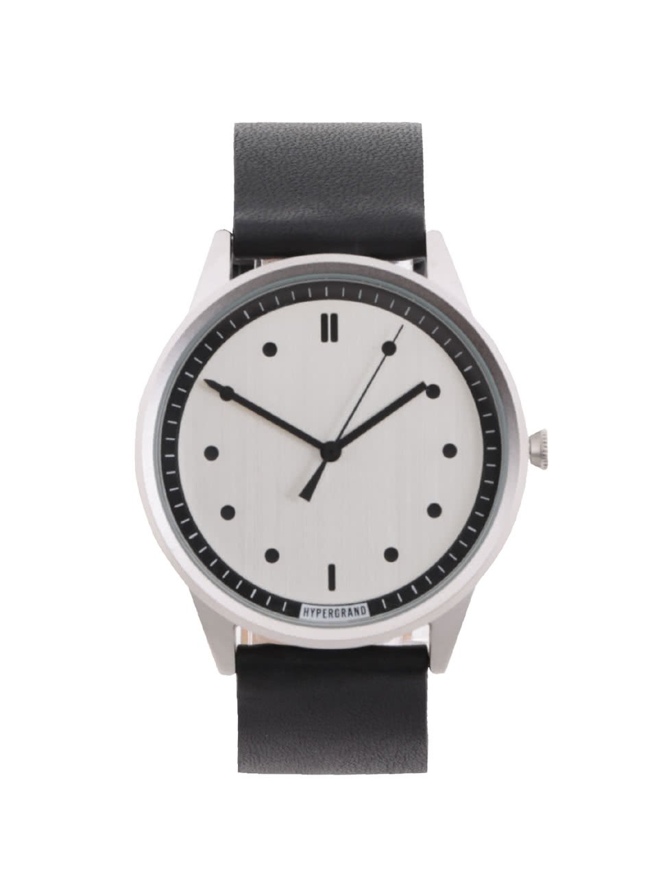 Pánské hodinky ve stříbrné barvě s černým koženým páskem HYPERGRAND