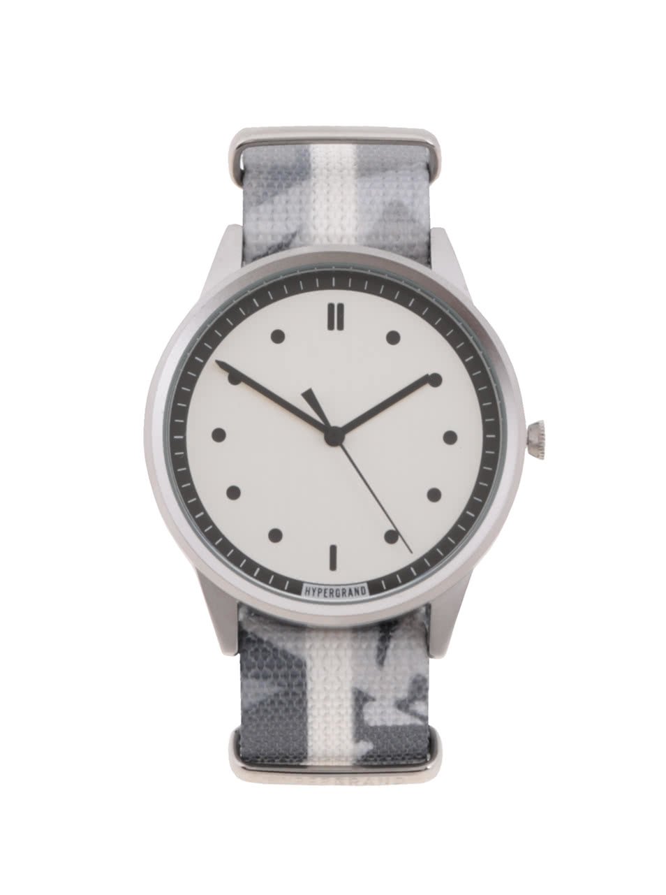 Pánské hodinky ve stříbrné barvě s bílo-šedým vzorovaným textilním páskem HYPERGRAND