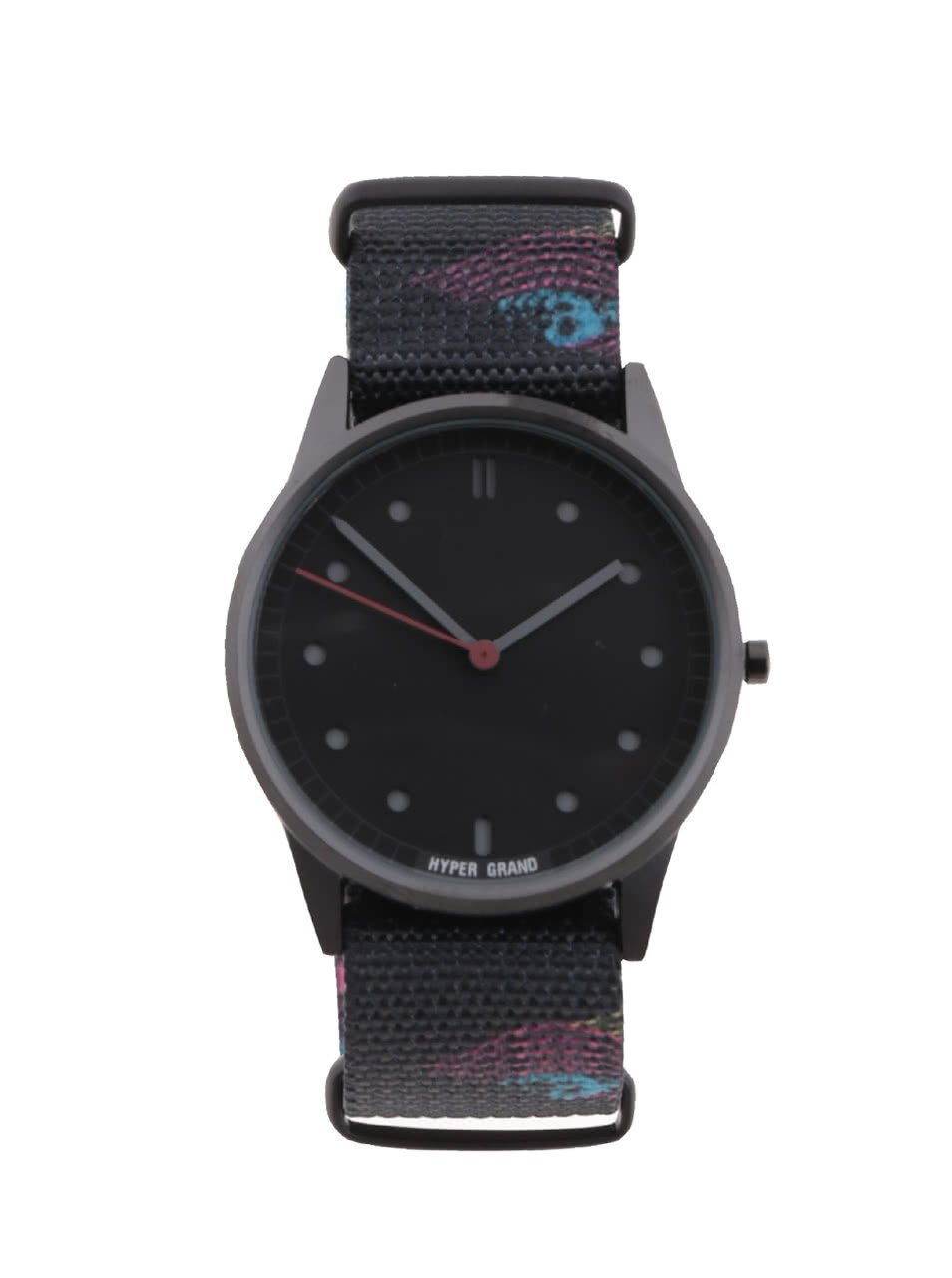 Černé pánské hodinky s textilním vzorovaným páskem HYPERGRAND