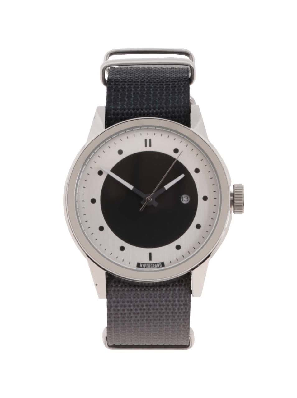 Pánské hodinky ve stříbrné barvě s tmavě šedým textilním páskem HYPERGRAND