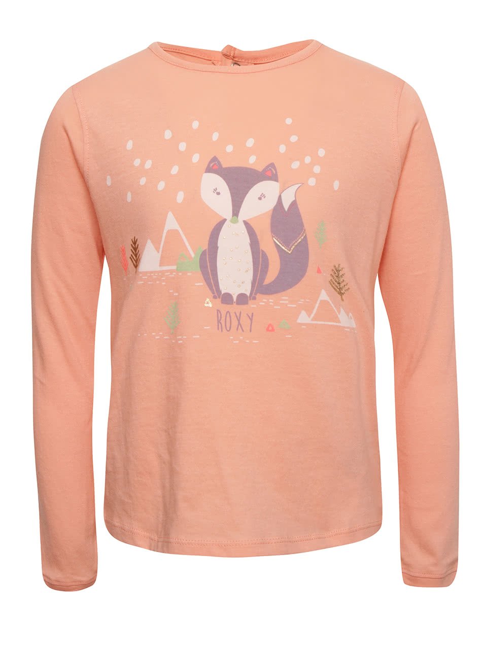 Meruňkové holčičí tričko s motivem lišky a dlouhým rukávem Roxy