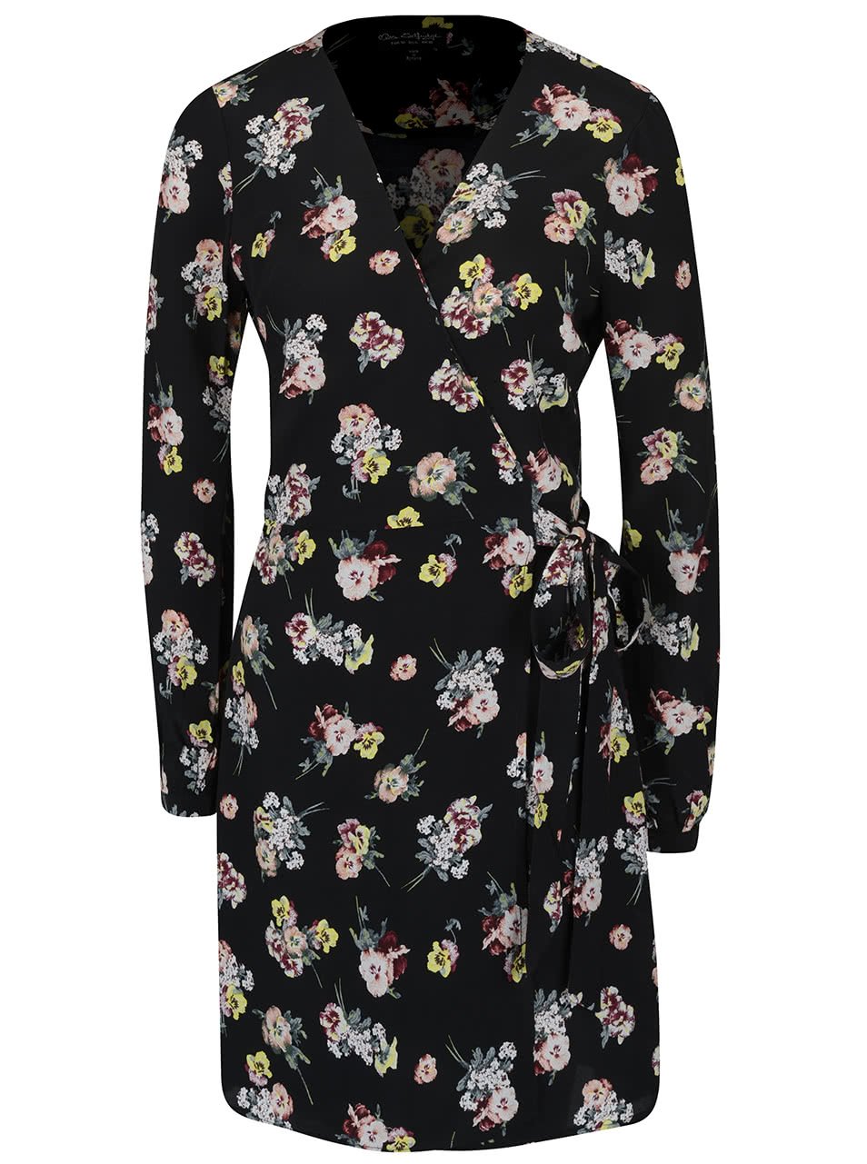 Černé zavinovací květované šaty s dlouhým rukávem Miss Selfridge