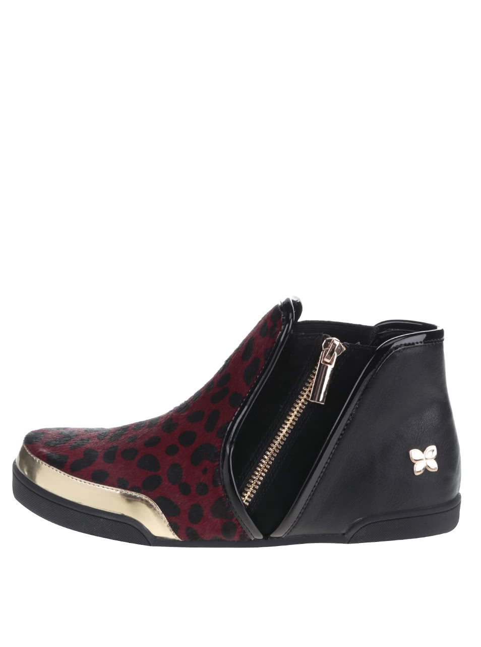 Černo-červené kotníkové boty s leopardím vzorem Butterfly Twists Alexis