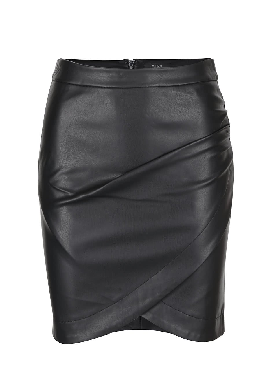 Černá koženková sukně s překládanou přední stranou VILA Overlap