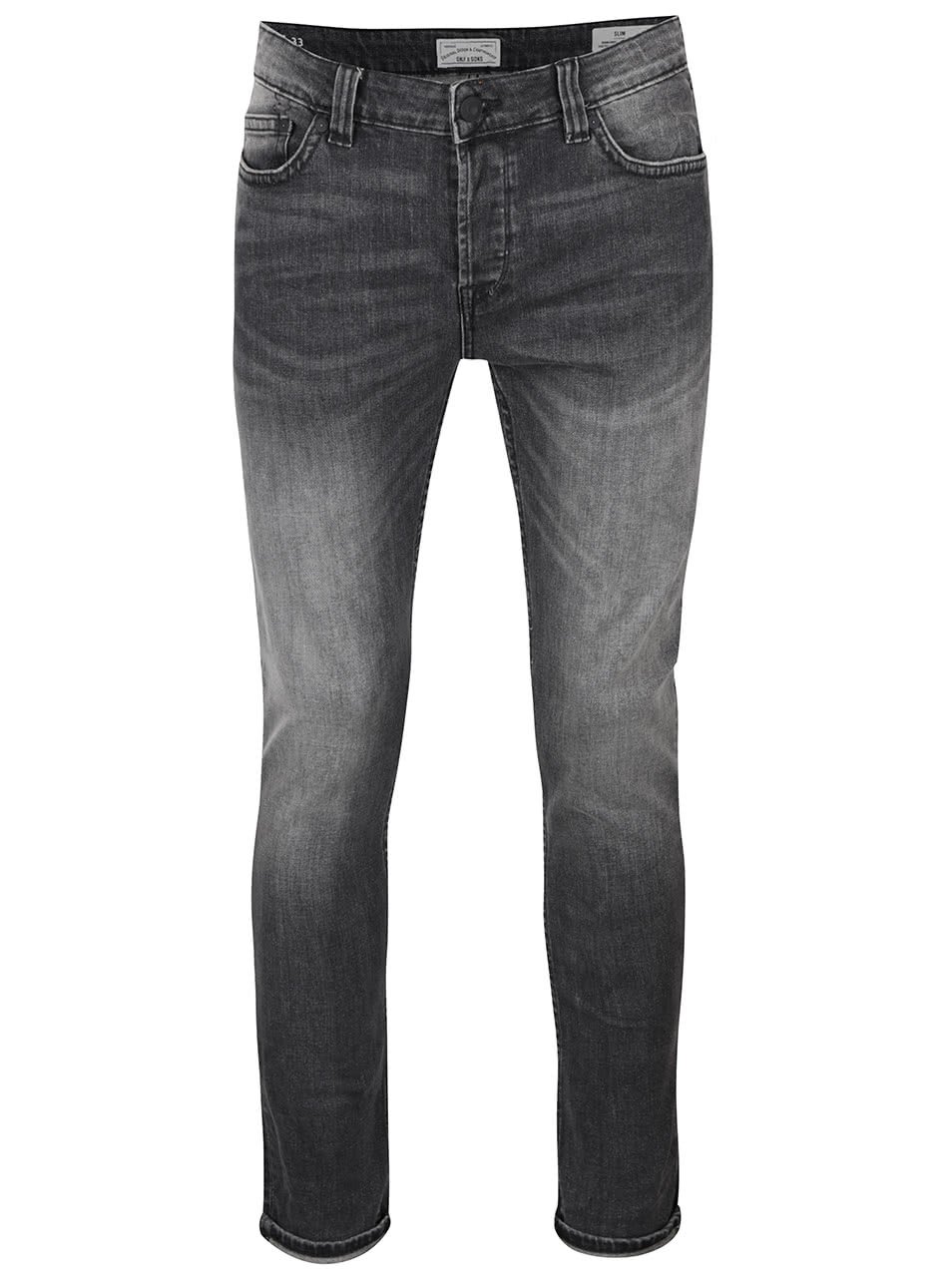 Tmavě šedé slim džíny s vyšisovaným efektem ONLY & SONS Loom