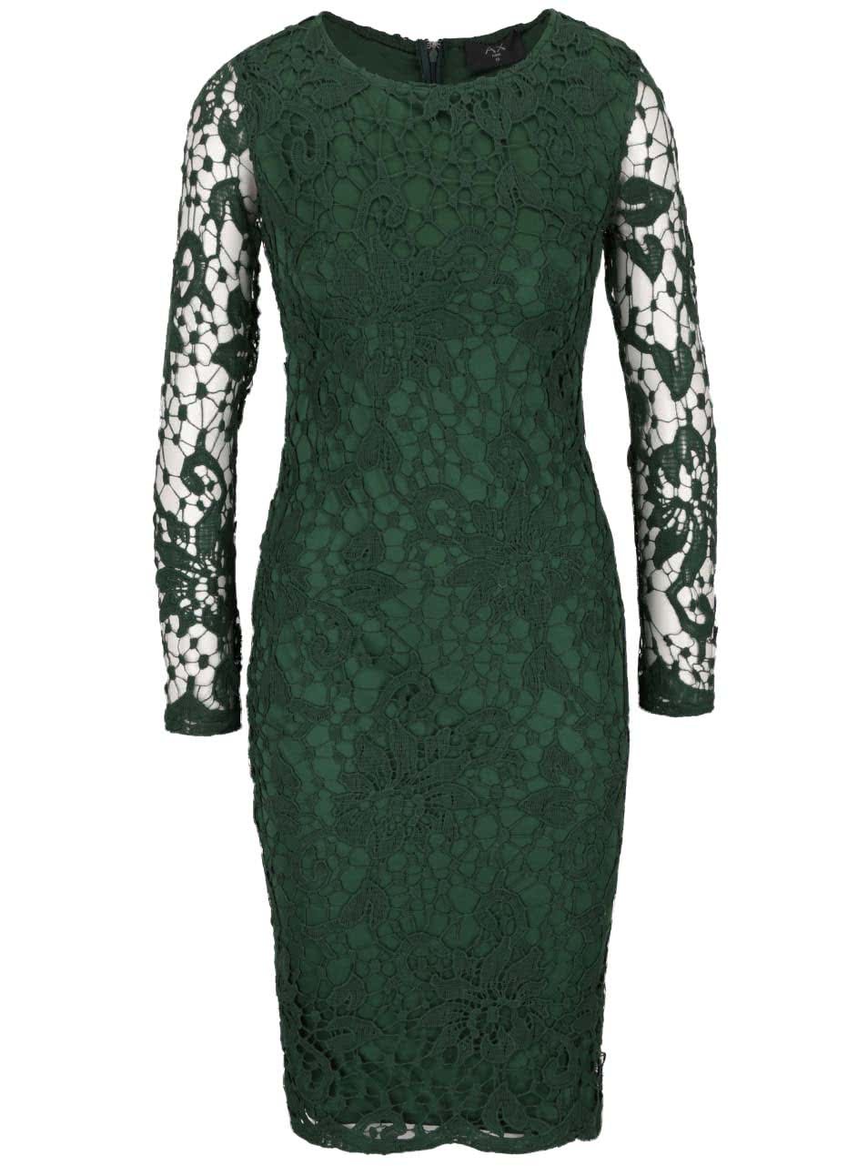Zelené krajkové šaty s dlouhým rukávem AX Paris