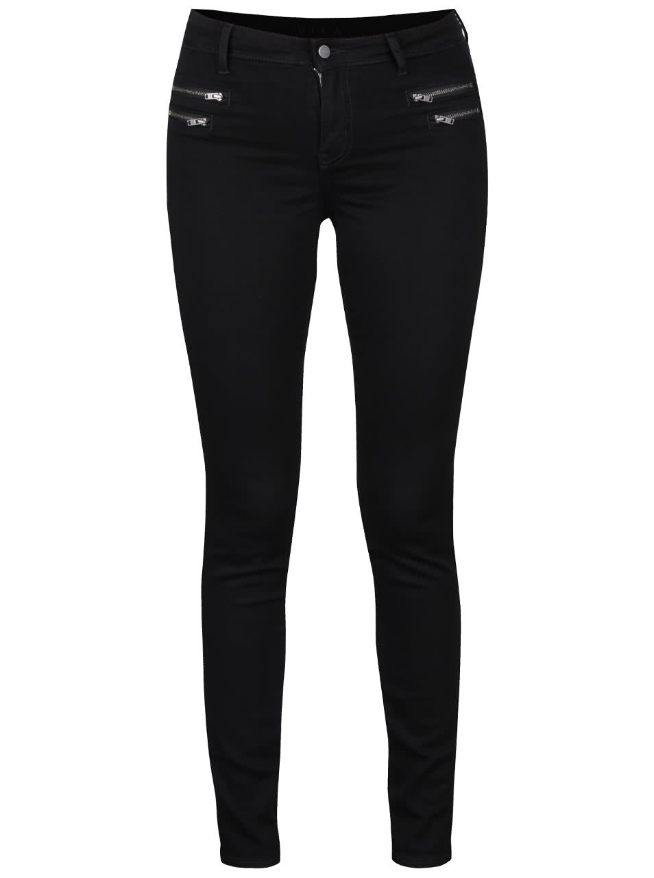 Černé elastické skinny kalhoty s ozdobnými zipy VILA Commit