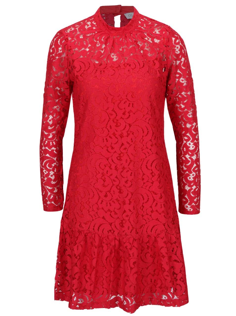Červené krajkové šaty s dlouhým rukávem Closet