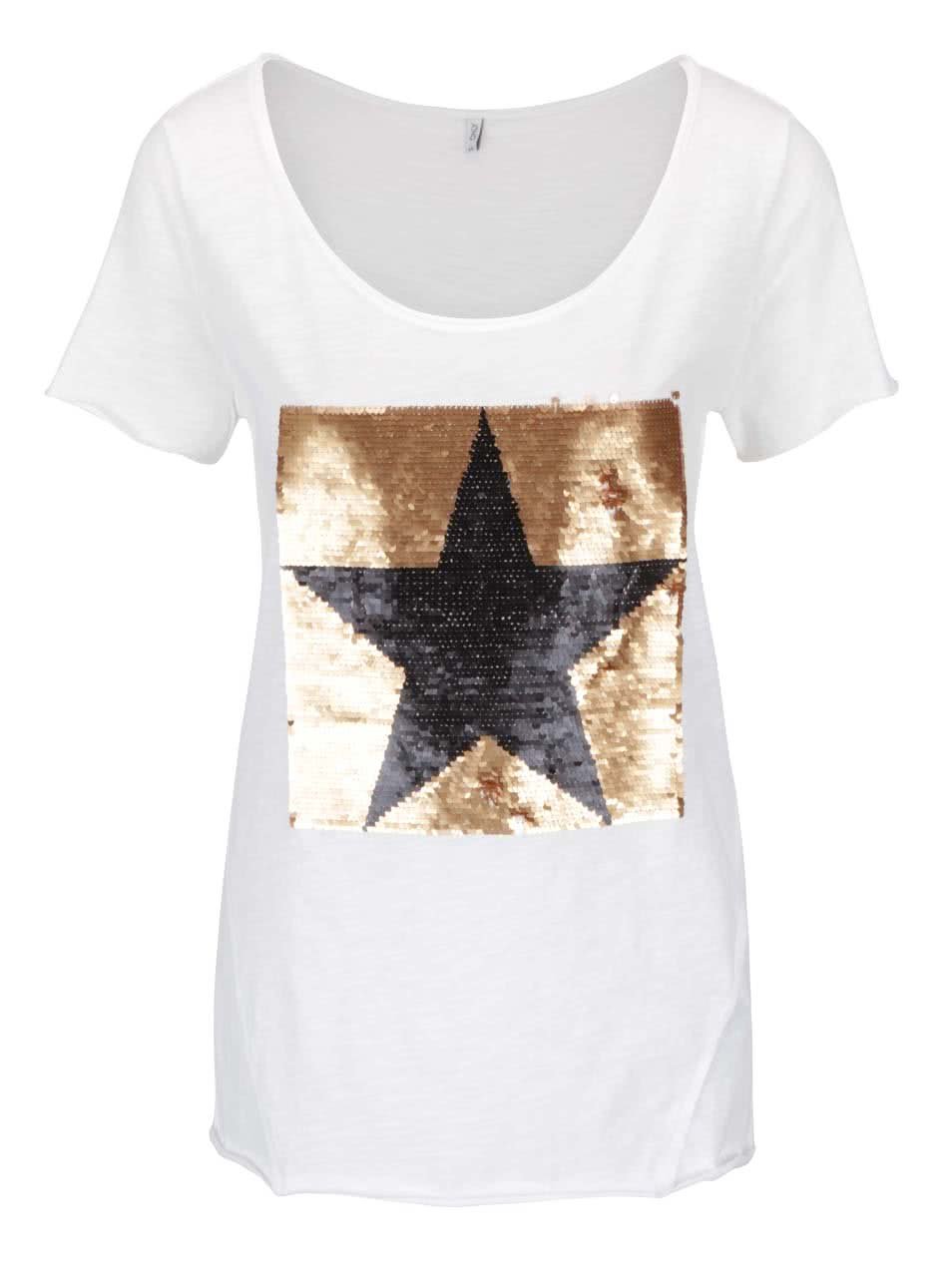 Krémové tričko s flitrovaným motivem hvězdy ONLY Aura
