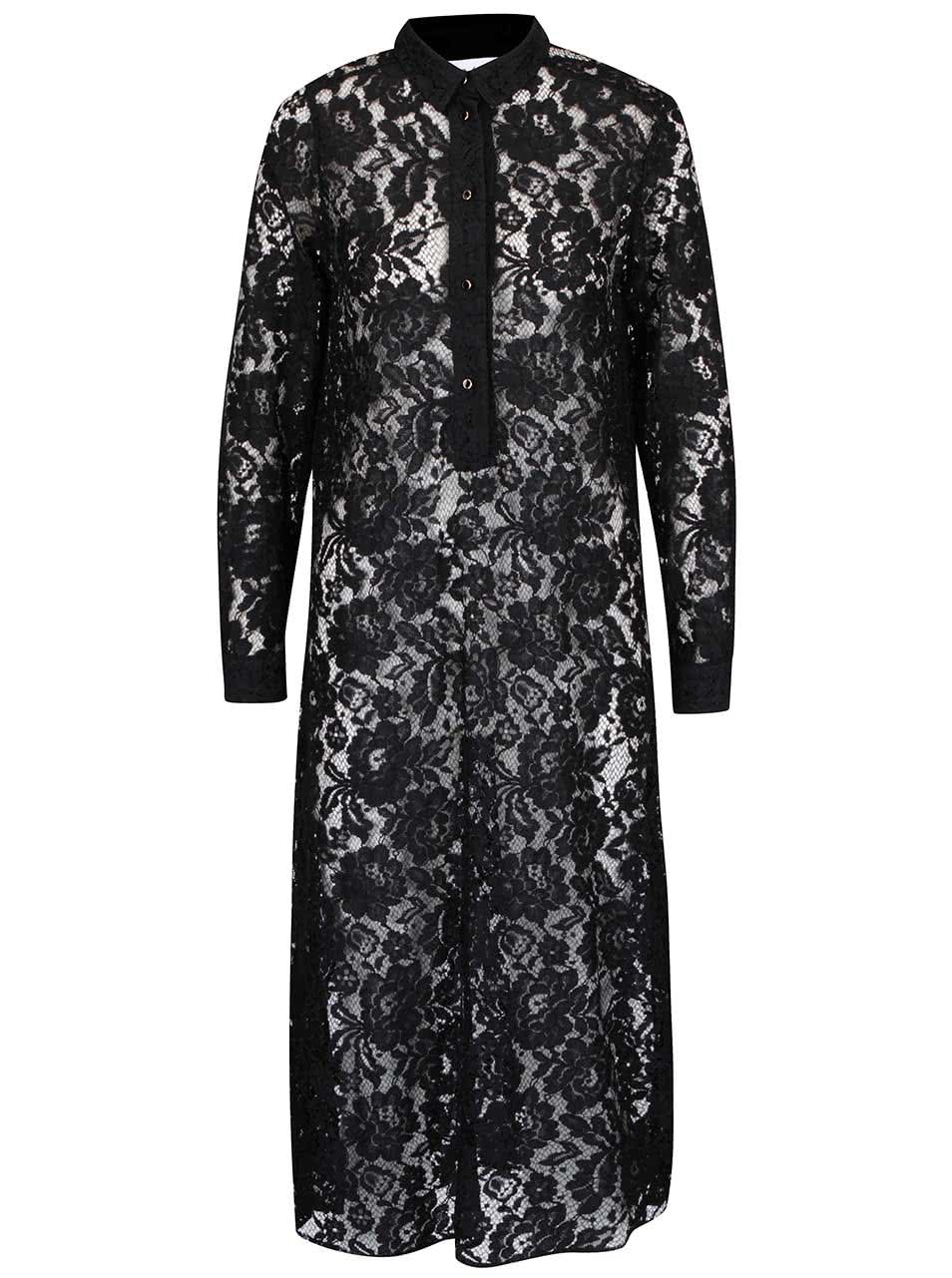 Černé krajkové průsvitné šaty s límečkem Closet