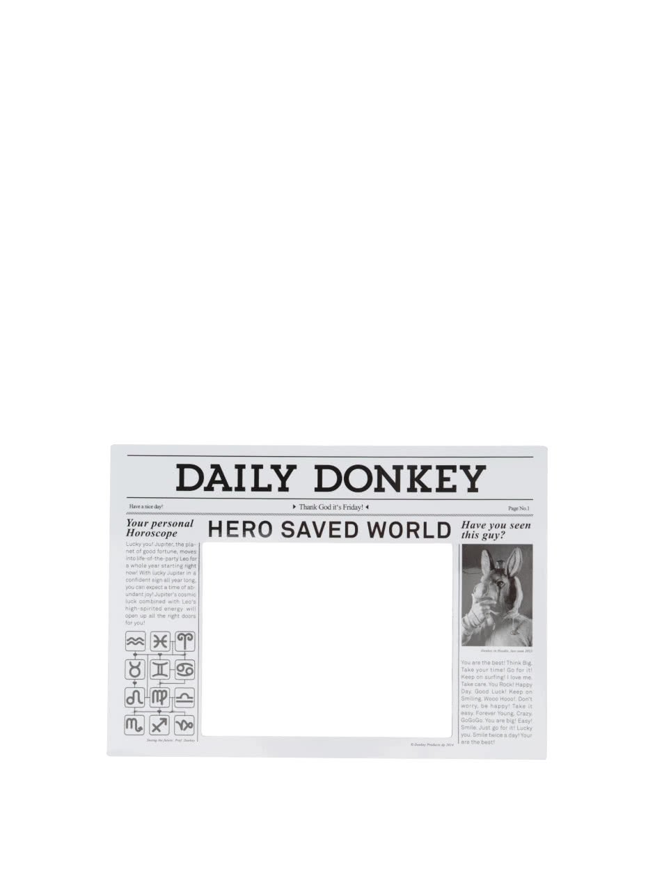 Černo-bílý magnet na lednici ve tvaru rámečku Donkey Daily Hero