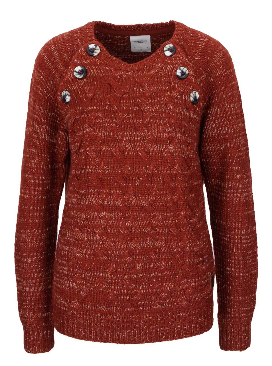 Cihlový žíhaný svetr s ozdobnými knoflíky Vero Moda Emma