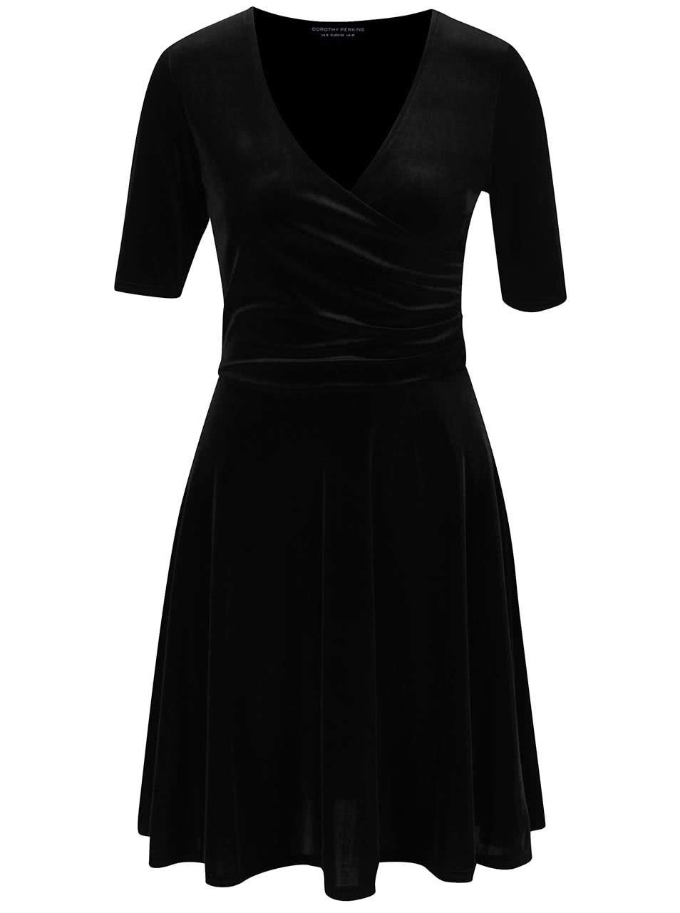 Černé sametové šaty s překládaným výstřihem Dorothy Perkins