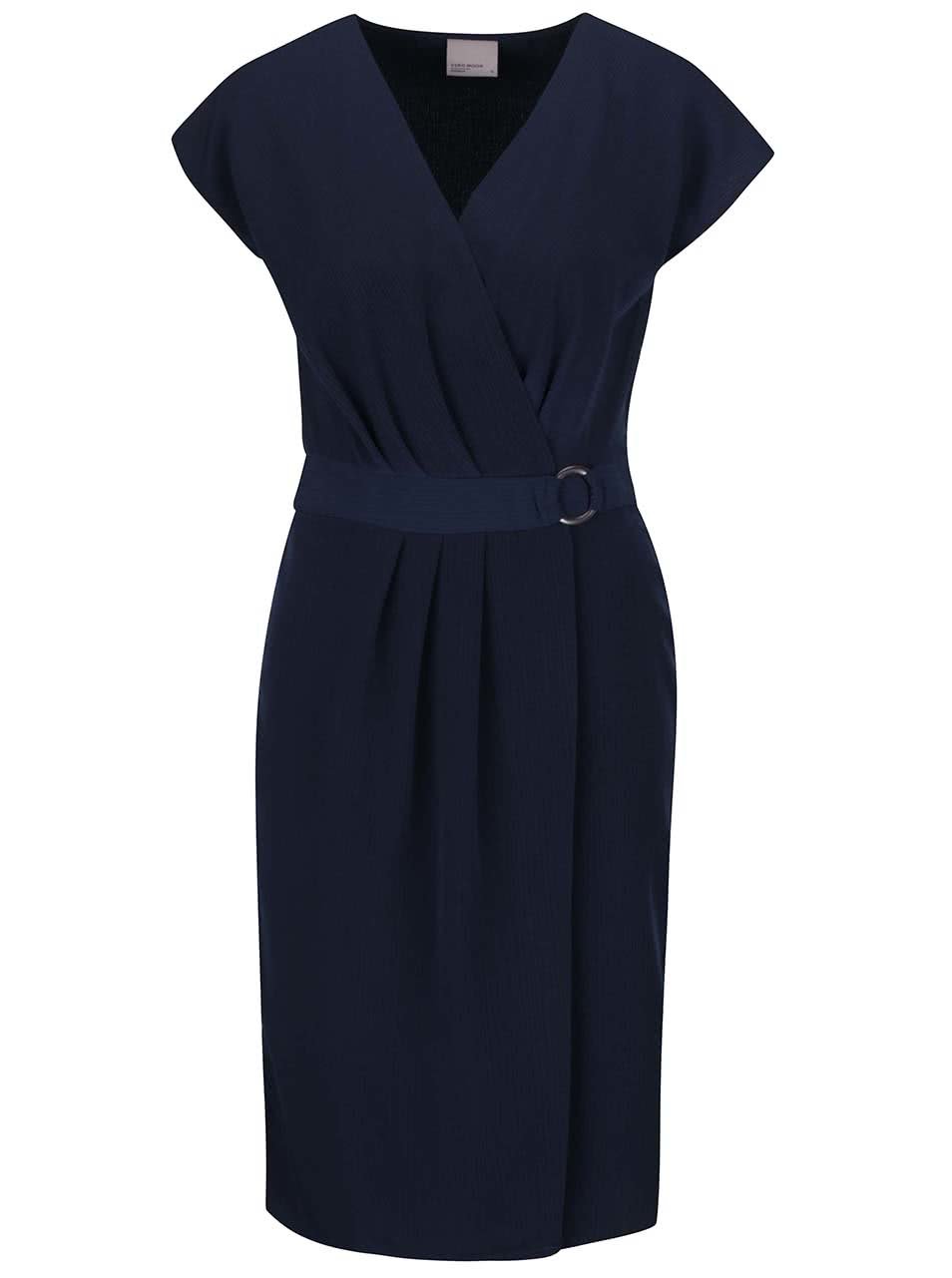 Tmavě modré šaty s překládaným výstřihem a sukní Vero Moda Moline