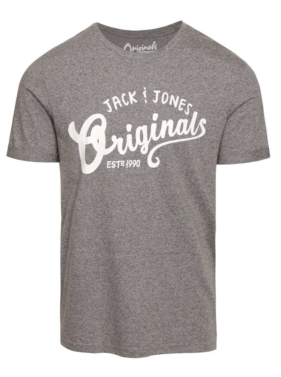Šedé žíhané triko s potiskem Jack & Jones Grindle