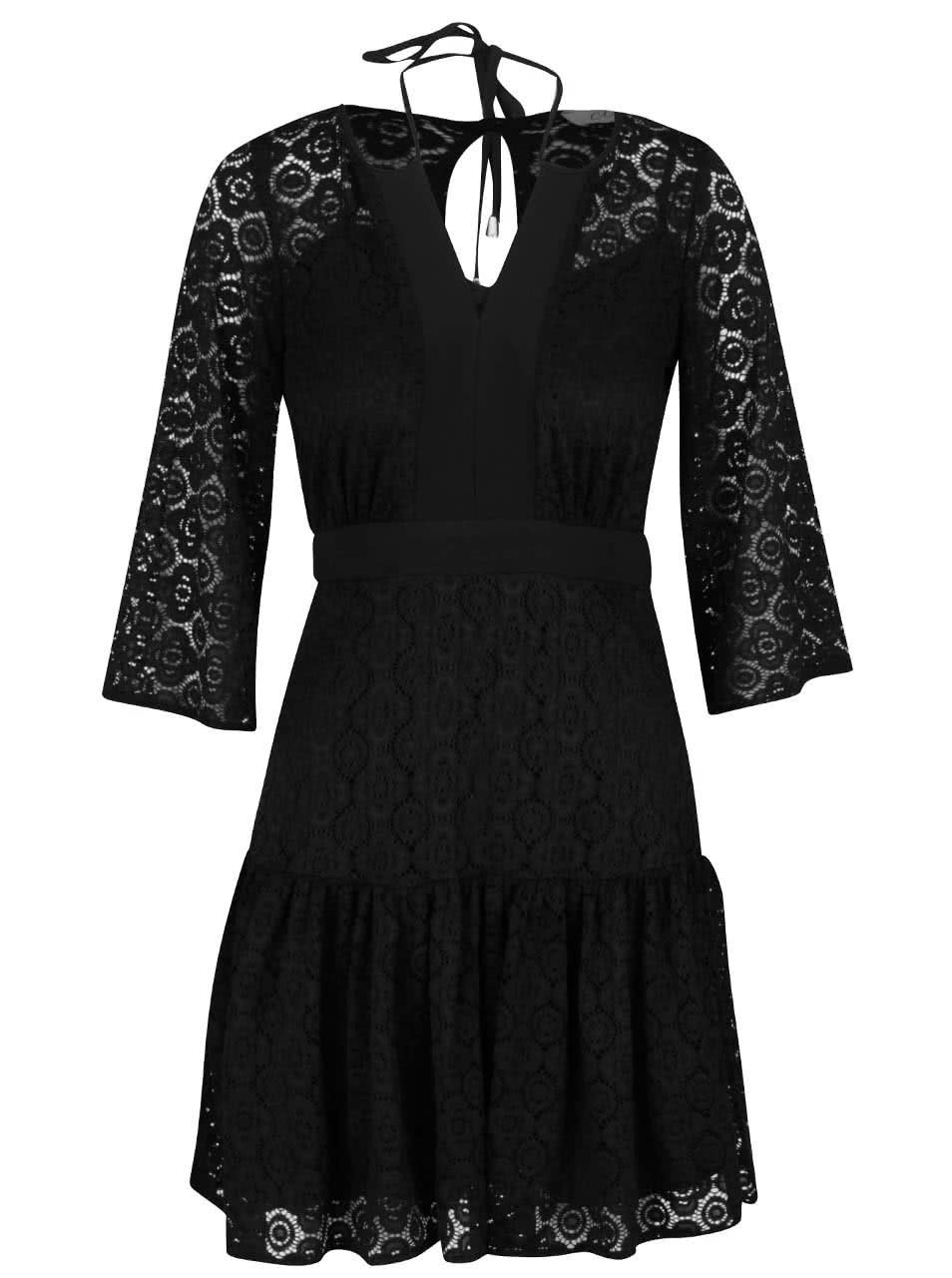 Černé krajkové šaty s 3/4 rukávy Closet