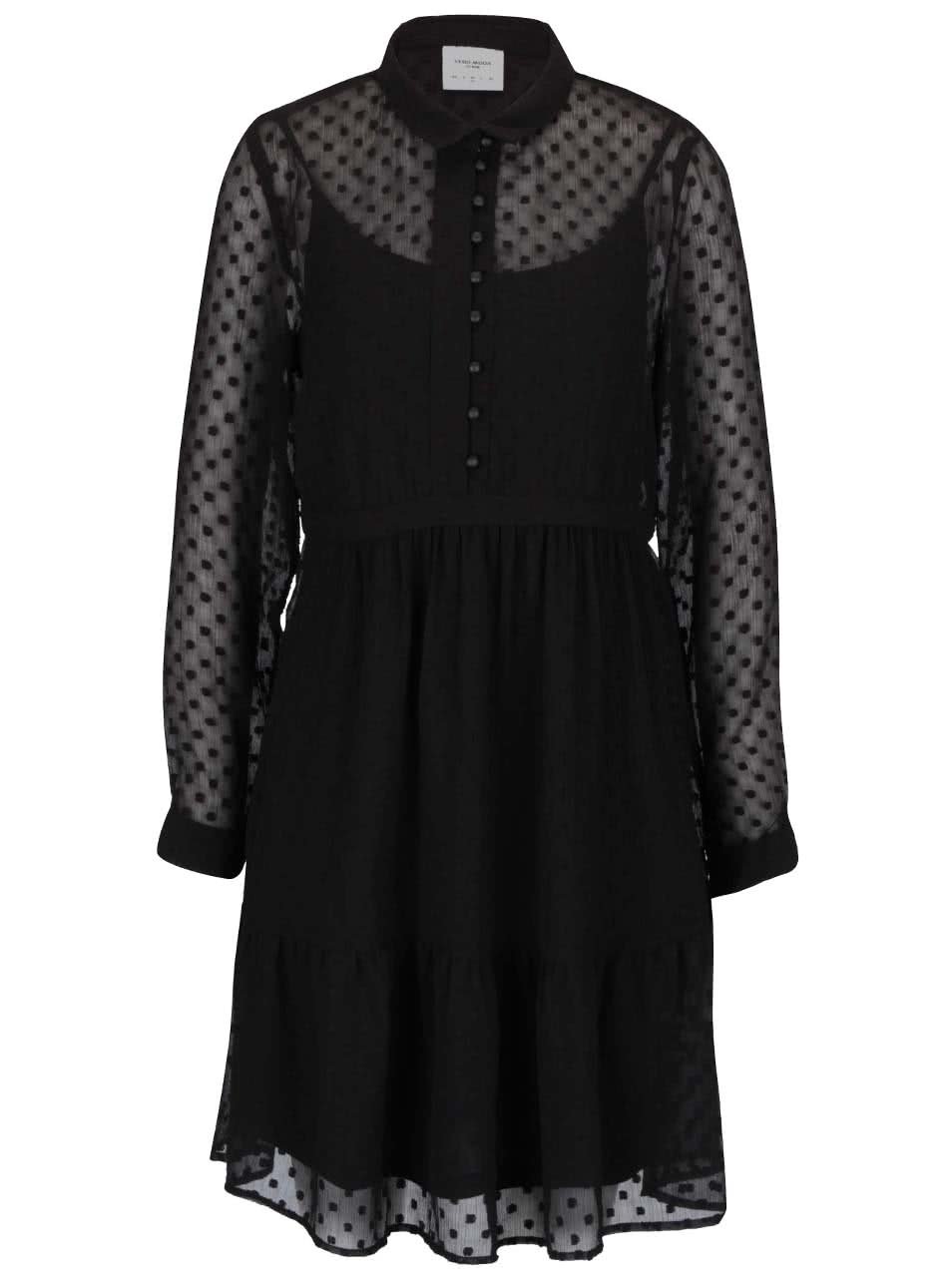 Černé volnější průsvitné šaty s knoflíky a spodničkou Vero Moda Lucy