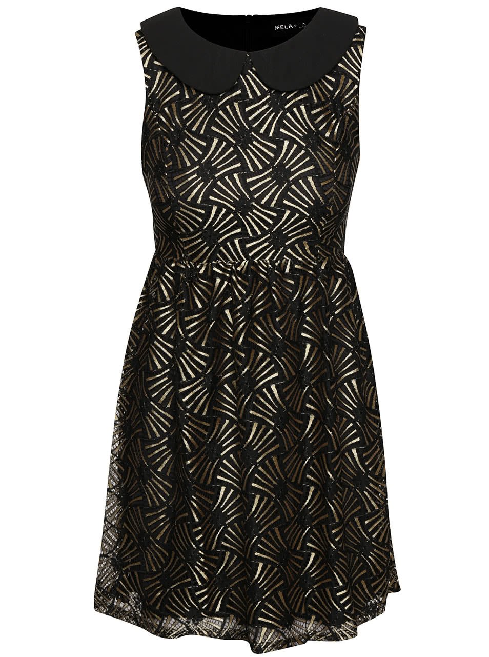 Černé šaty s límečkem a vzory ve zlaté barvě Mela London