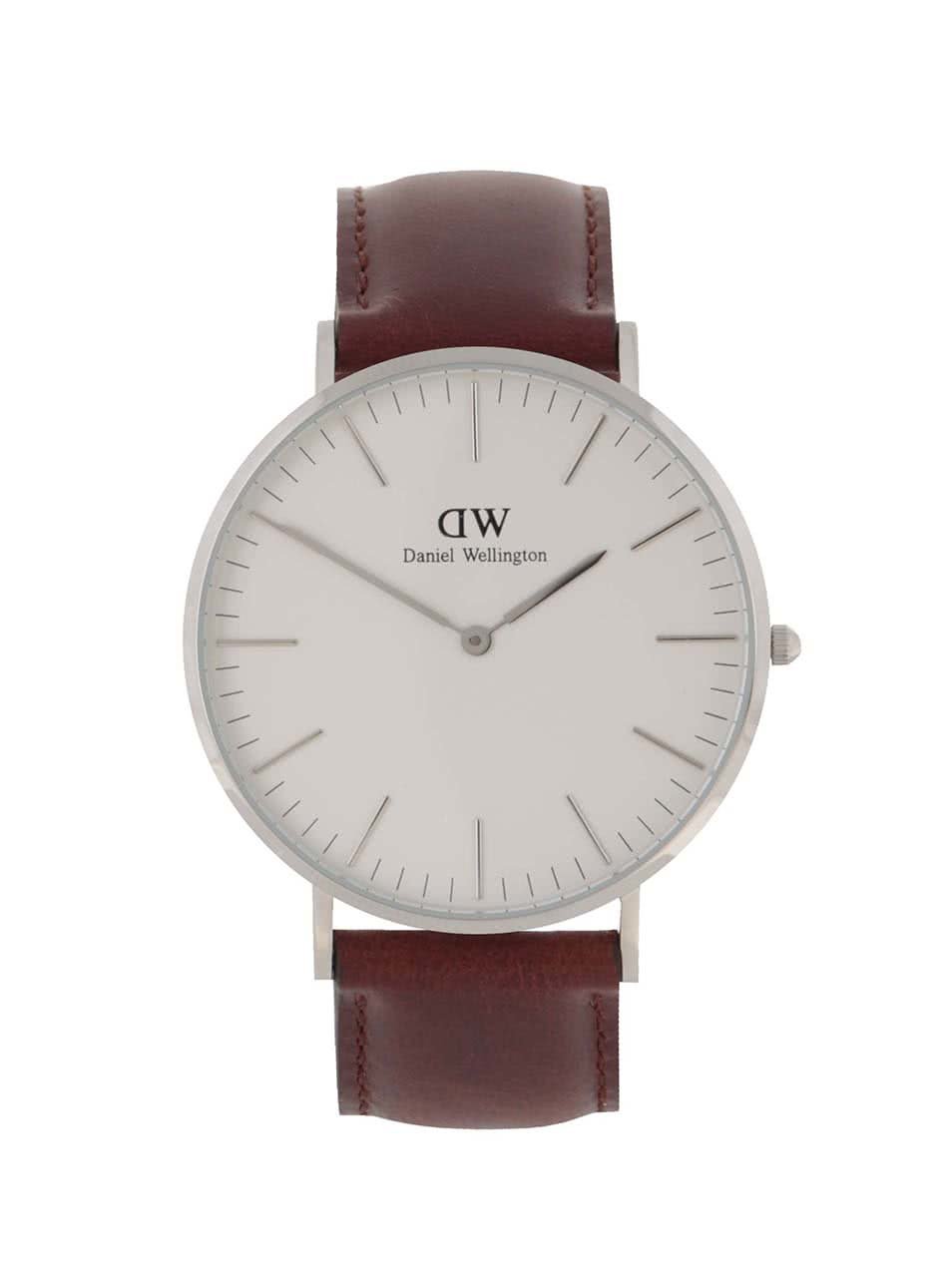 Pánské hodinky ve stříbrné barvě s hnědým koženým páskem CLASSIC St. Mawes Daniel Wellington