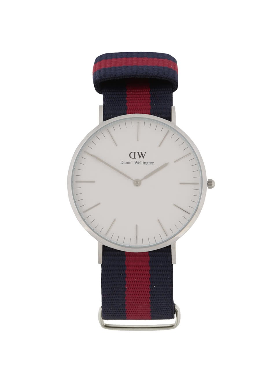 Pánské hodinky ve stříbrné barvě s červeno-modrým textilním páskem CLASSIC Oxford Daniel Wellington