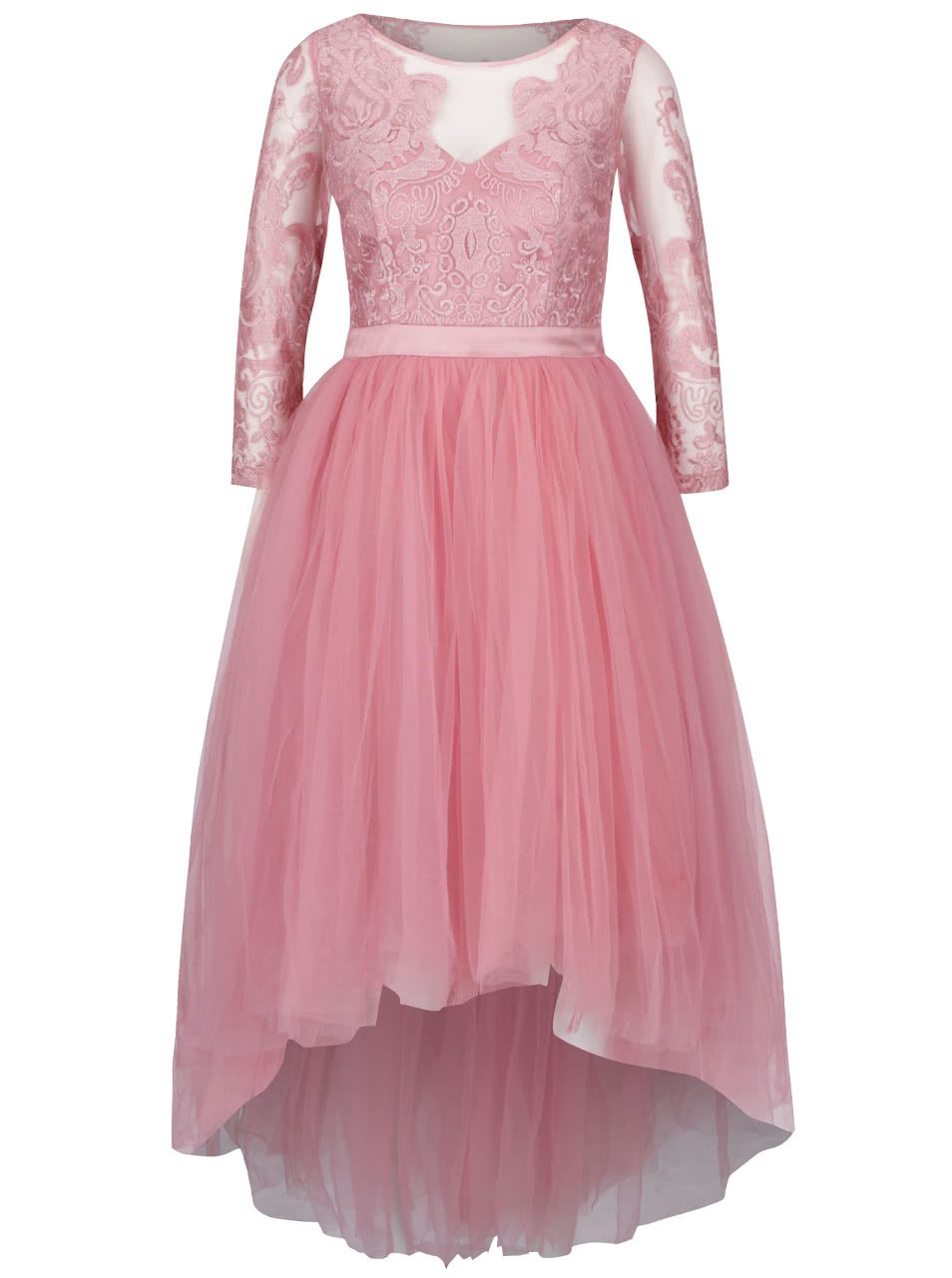 Růžové šaty s 3/4 rukávem a krajkovým topem Chi Chi London