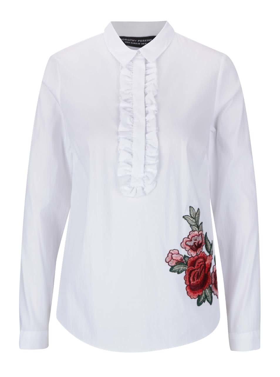 Bílá košile s volánky a nášivkou s motivem růží Dorothy Perkins