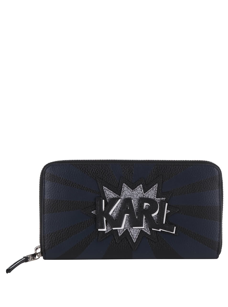 Modro-černá peněženka na zip s nápisem KARL LAGERFELD