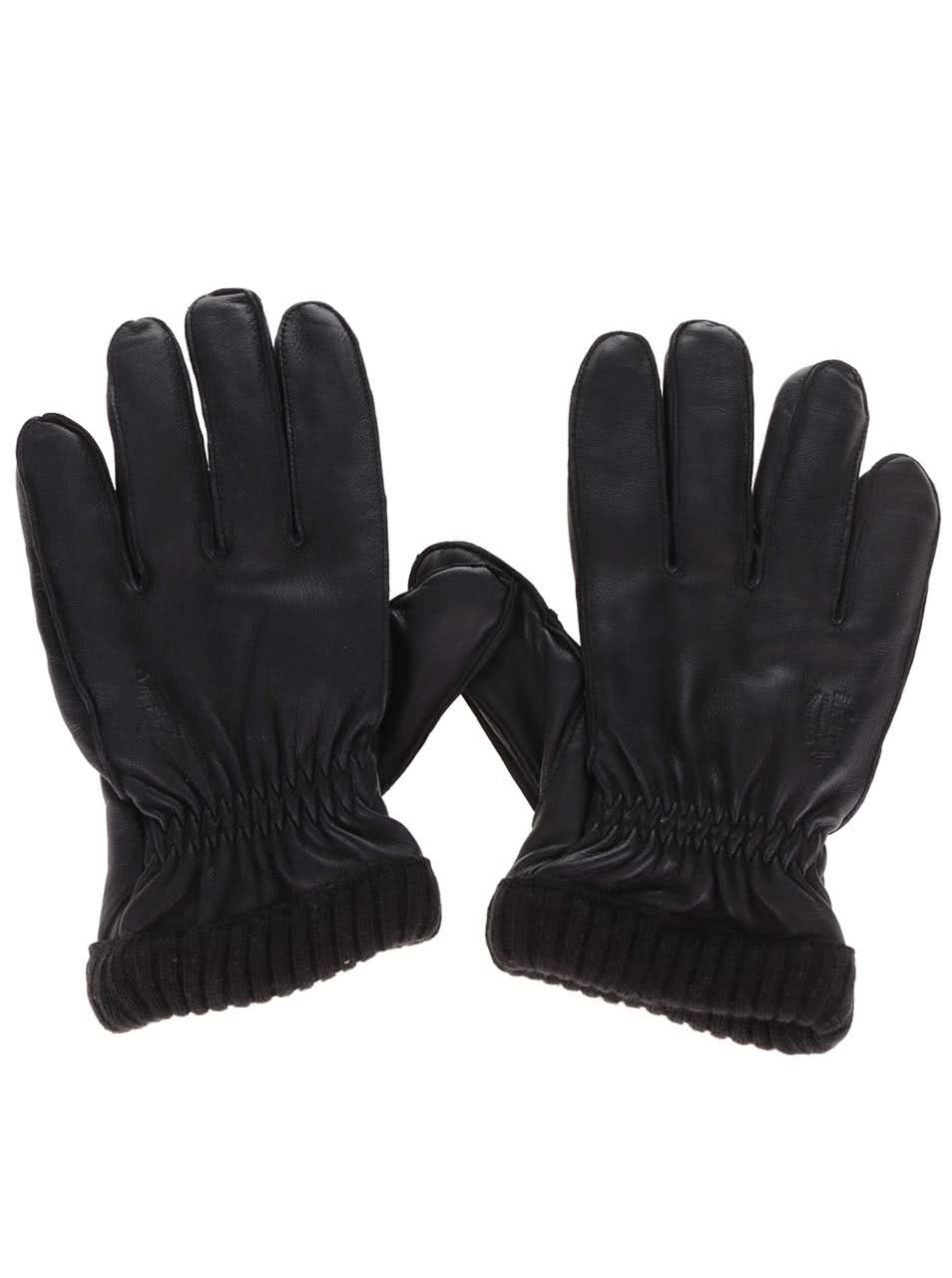 Černé kožené rukavice Jack & Jones