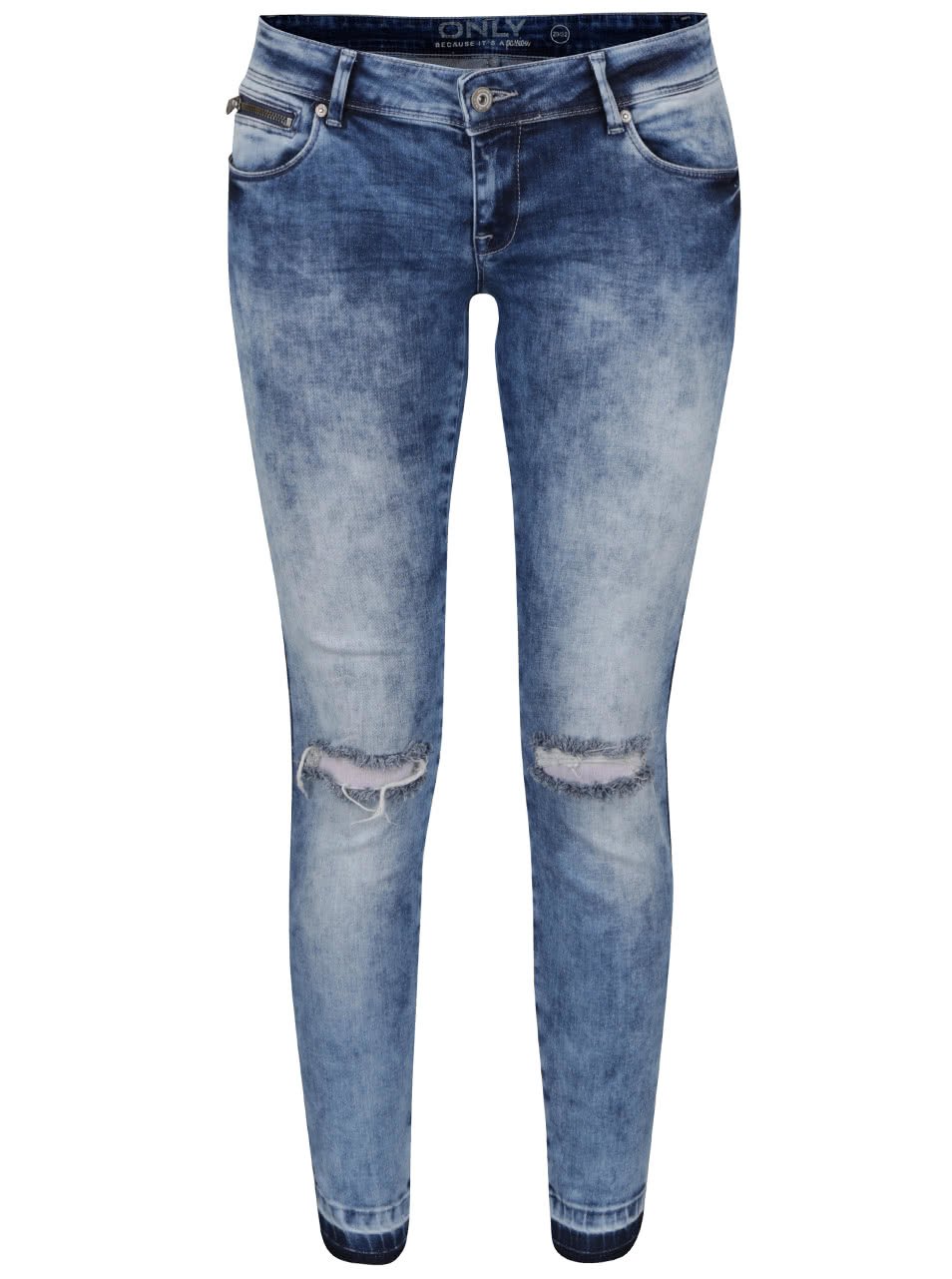 Světle modré vyšisované džíny s dírami na kolenou ONLY Coral