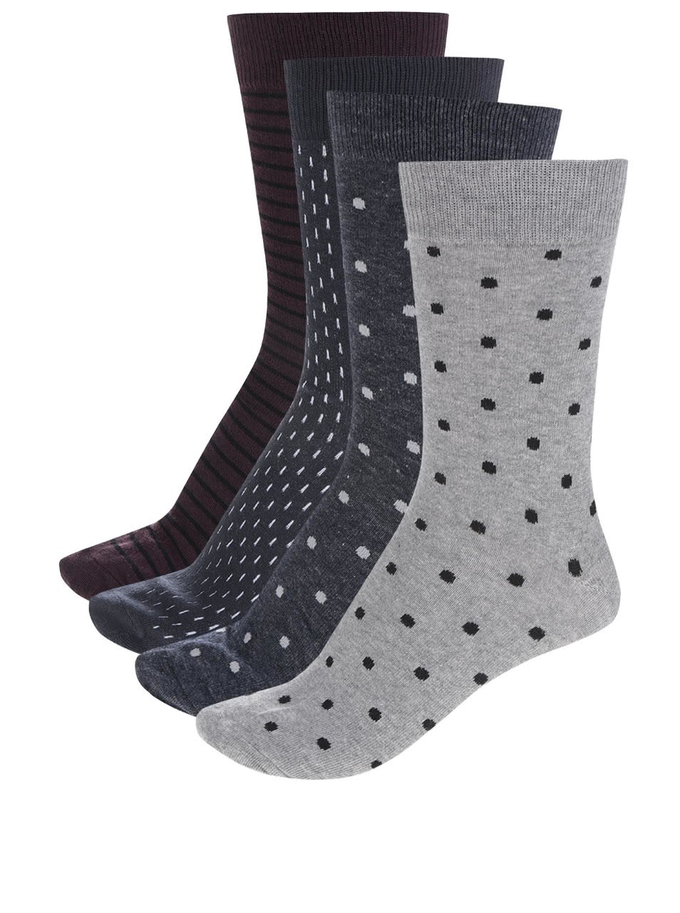 Sada čtyř párů ponožek v šedé, vínové, modré a černé barvě Jack & Jones Stepper