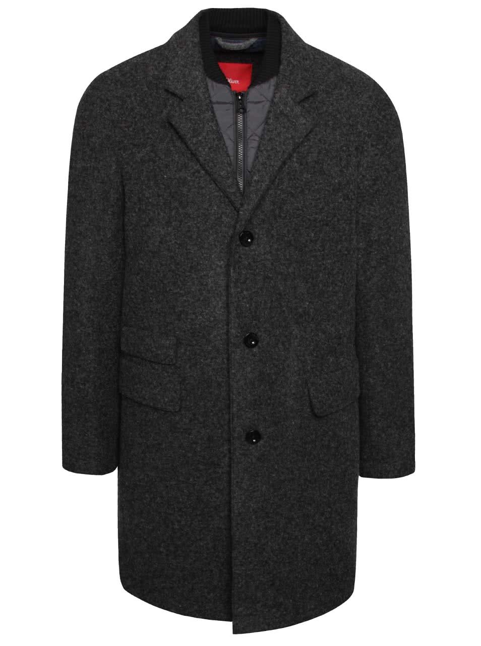 Šedý pánský kabát s dvojitým límečkem s.Oliver