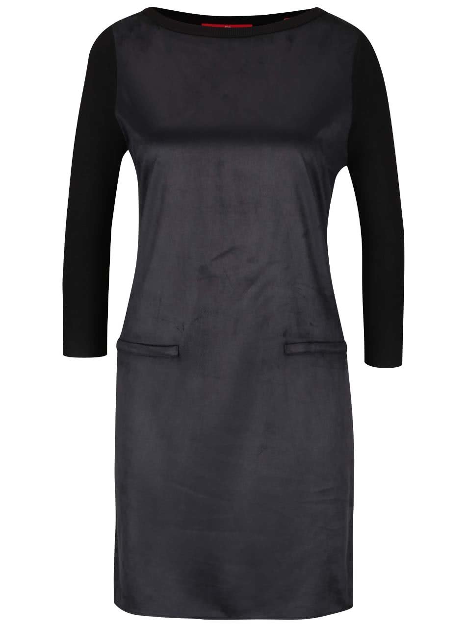 Černé šaty v semišové úpravě s 3/4 rukávy s.Oliver
