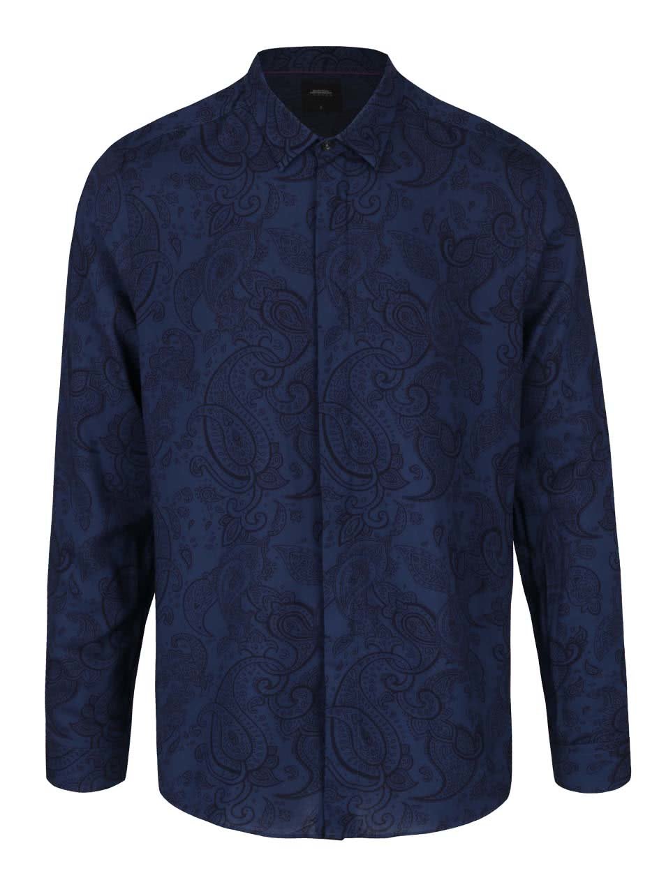 Tmavě modrá košile s černými vzory Burton Menswear London