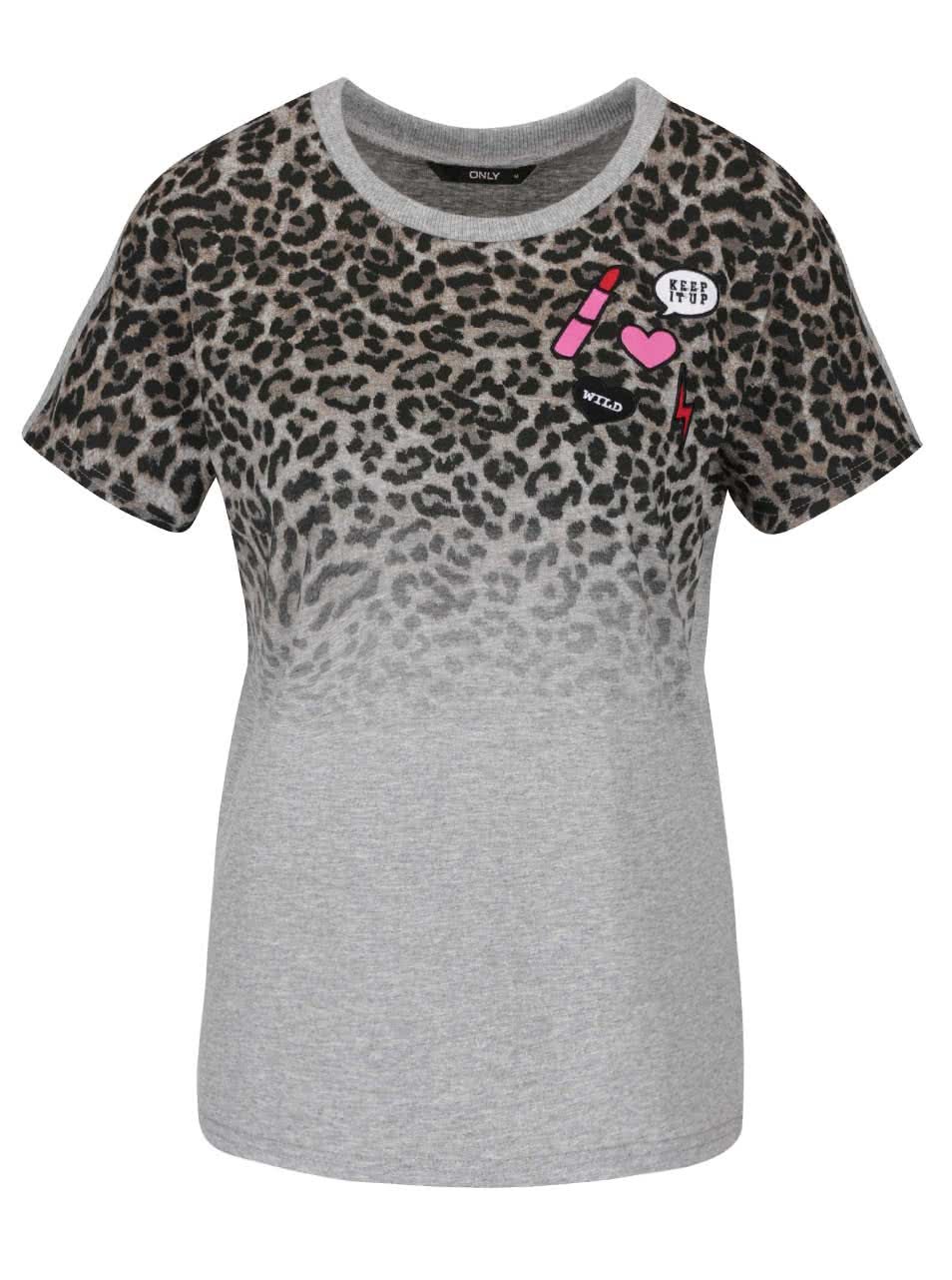 Světle šedé tričko s leopardím vzorem ONLY Dana