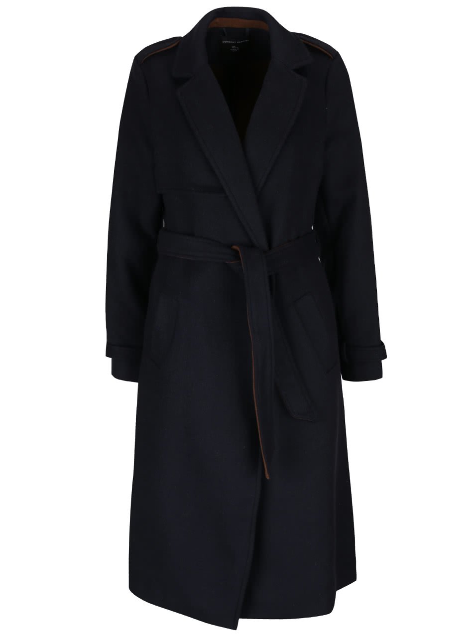 Tmavě modrý dlouhý kabát s detaily Dorothy Perkins