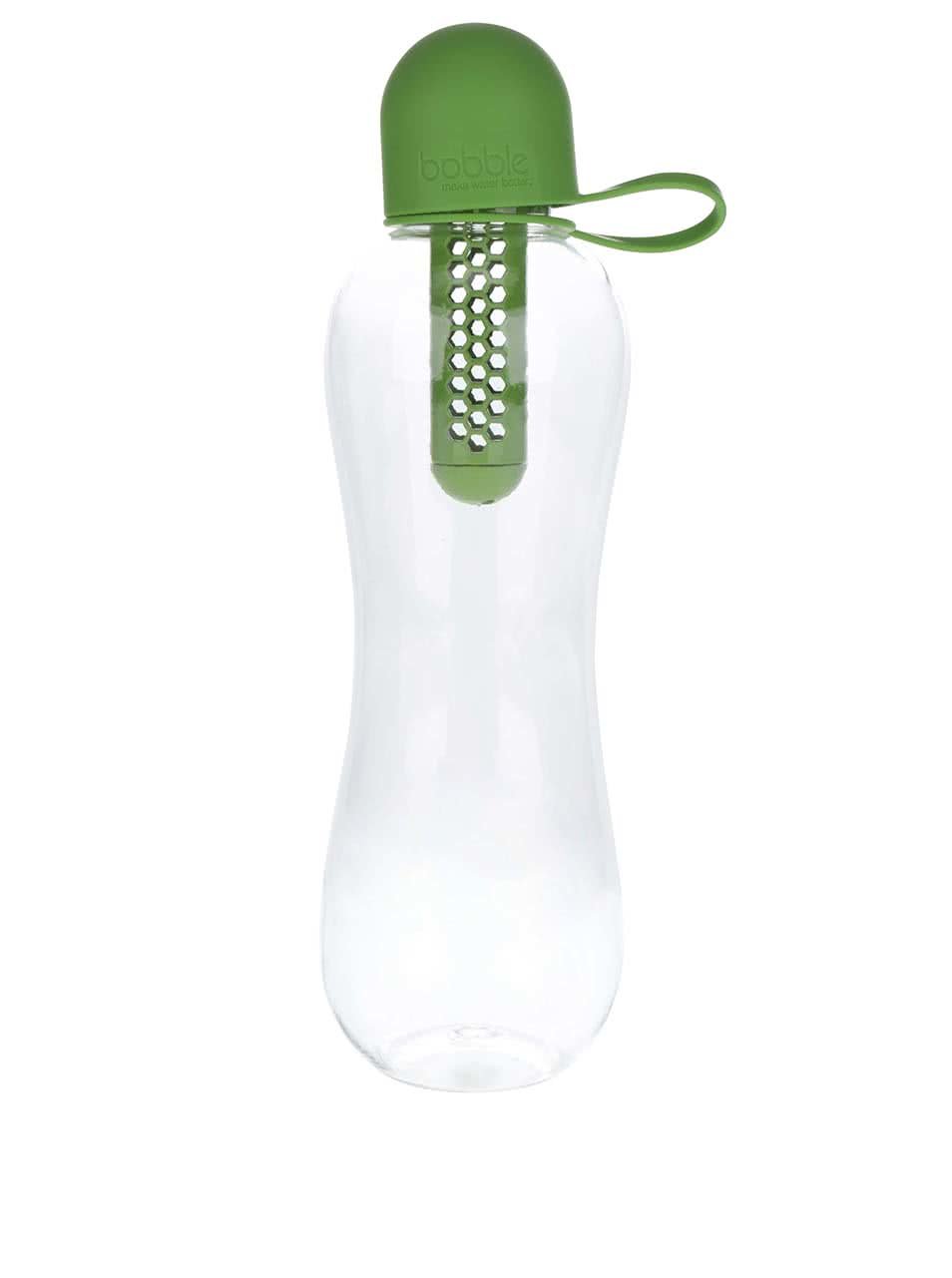 Zelená přenosná filtračníl láhev se silikonovým víčkem bobble