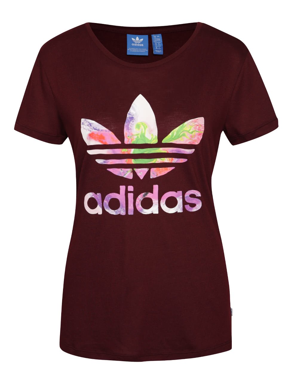 Vínové dámské tričko s barevným logem adidas Originals