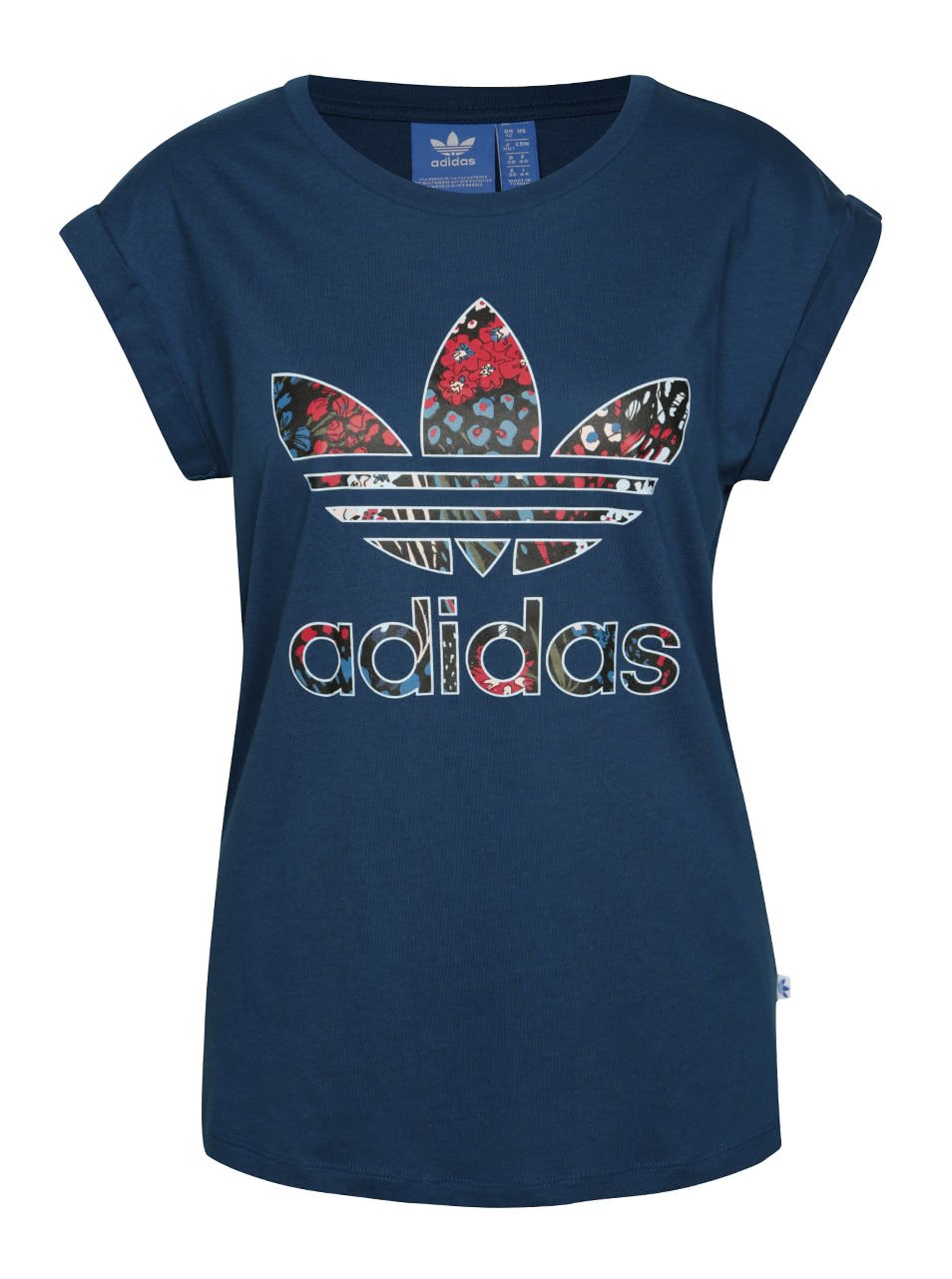 Modré dámské tričko s barevným logem adidas Originals