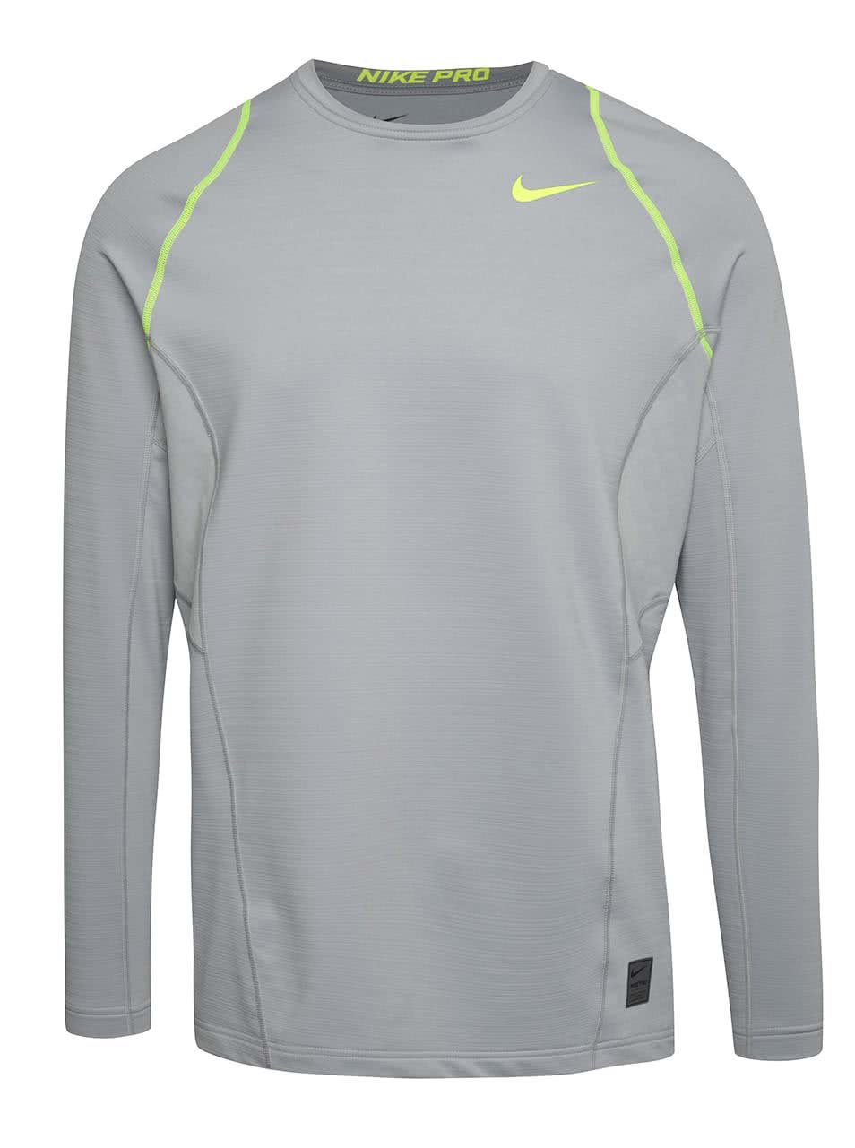 Šedé pánské funkční triko s dlouhým rukávem Nike Pro Hyperwarm