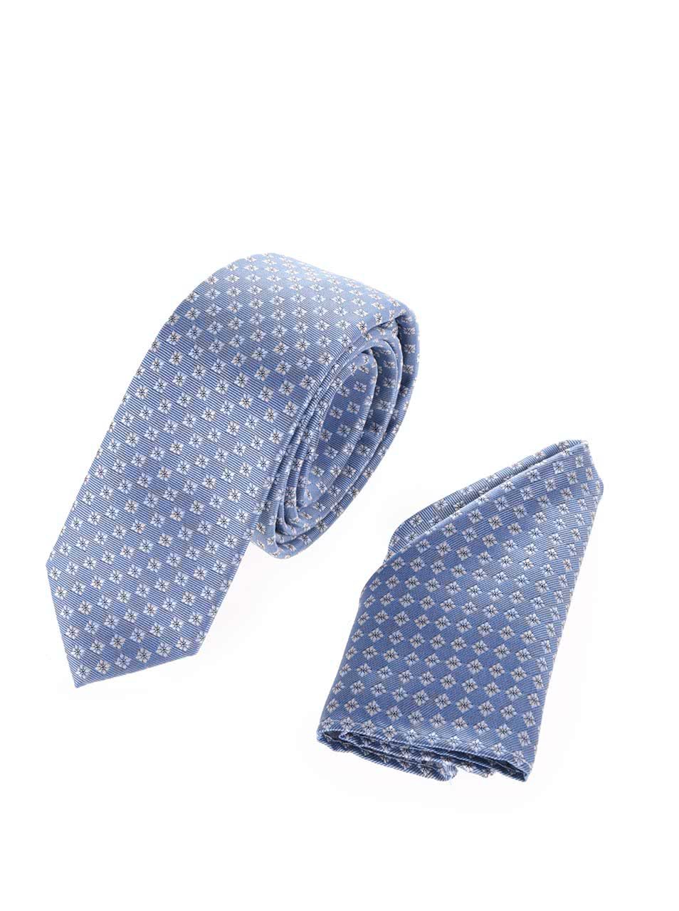 Set světle modré vzorované kravaty s kapesníčkem Burton Menswear London
