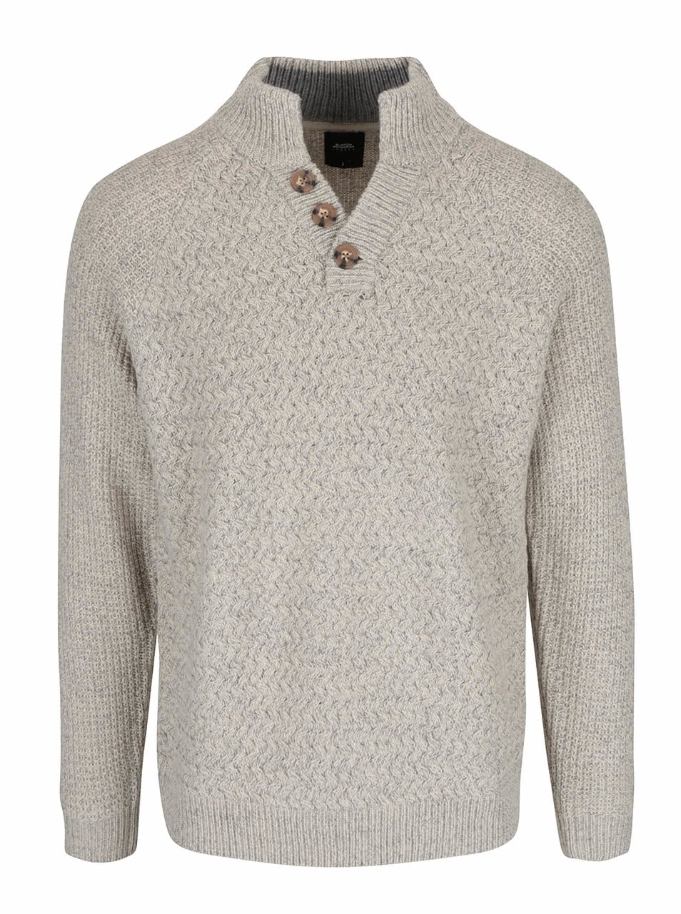 Šedo-krémový žíhaný svetr s knoflíky Burton Menswear London