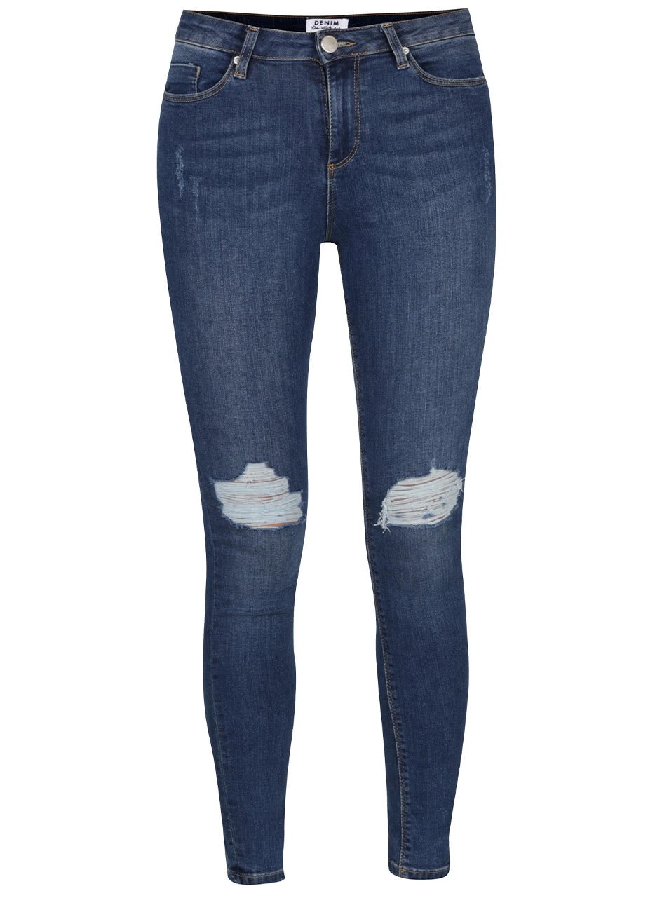 Modré super skinny džíny s potrhaným efektem Miss Selfridge