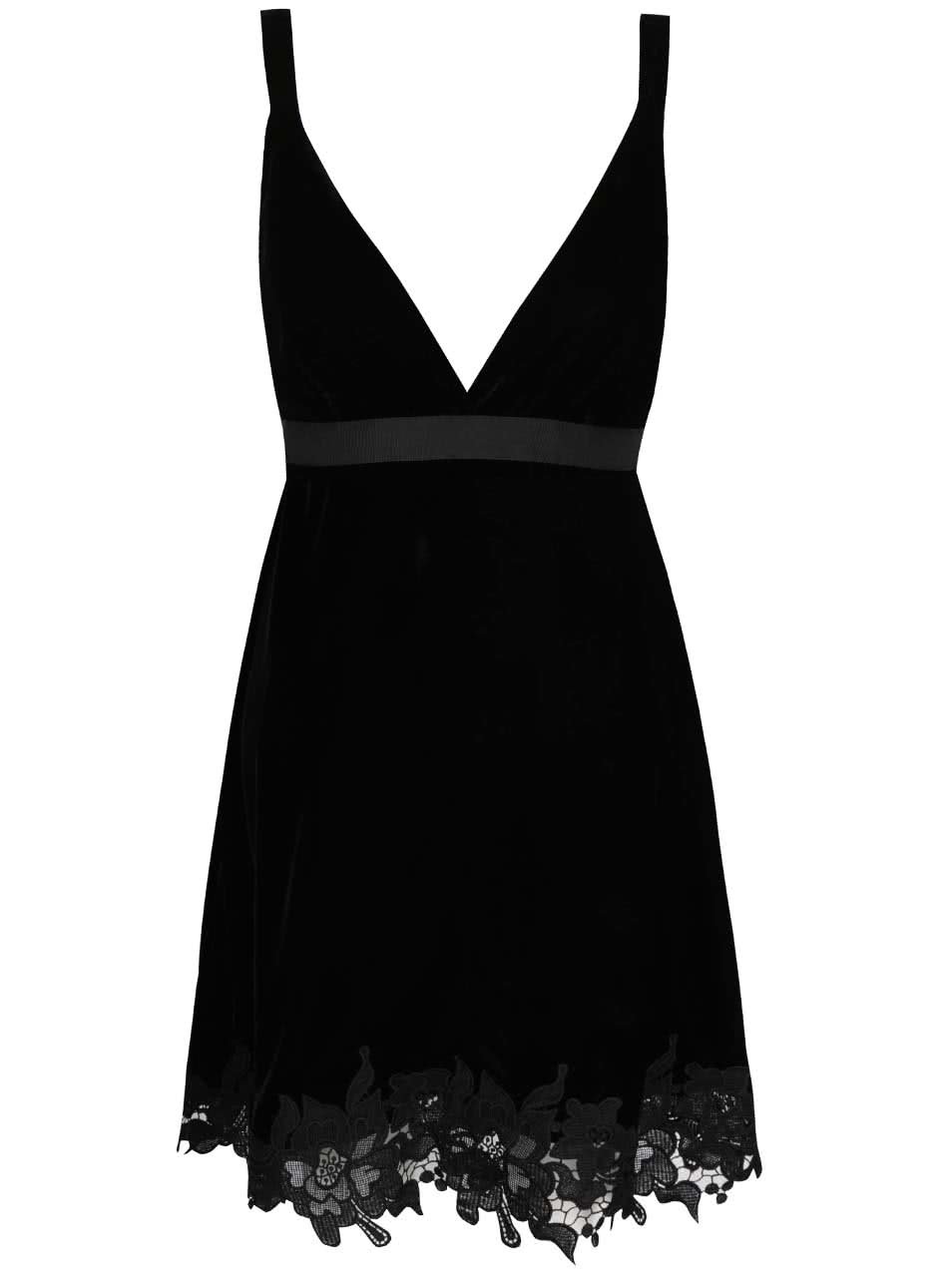 Černé sametové šaty s krajkou Miss Selfridge