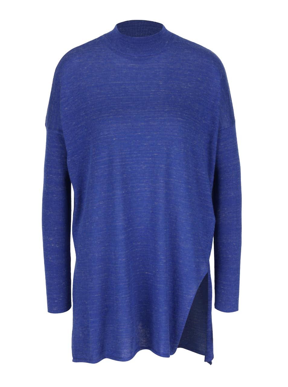 Tmavě modrý žíhaný volnější svetr s nízkým rolákem Vero Moda Ludwig