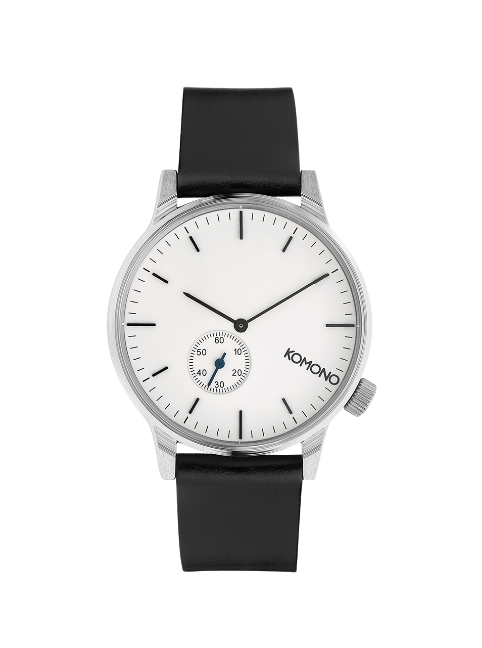 Unisex hodinky ve stříbrné barvě s černým koženým páskem Komono Winston Subs