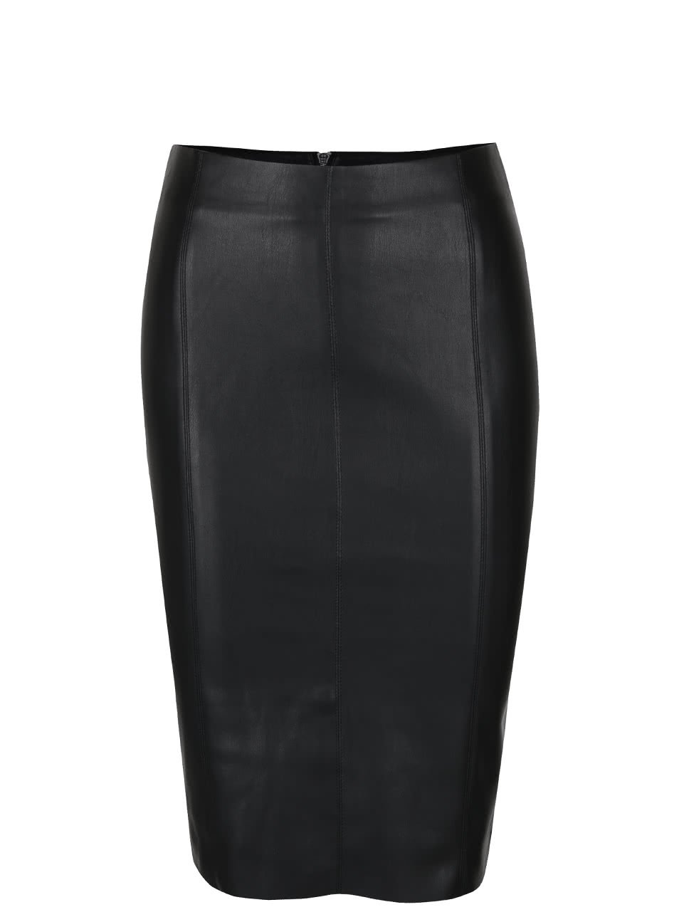 Černá koženková sukně s rozparkem Miss Selfridge