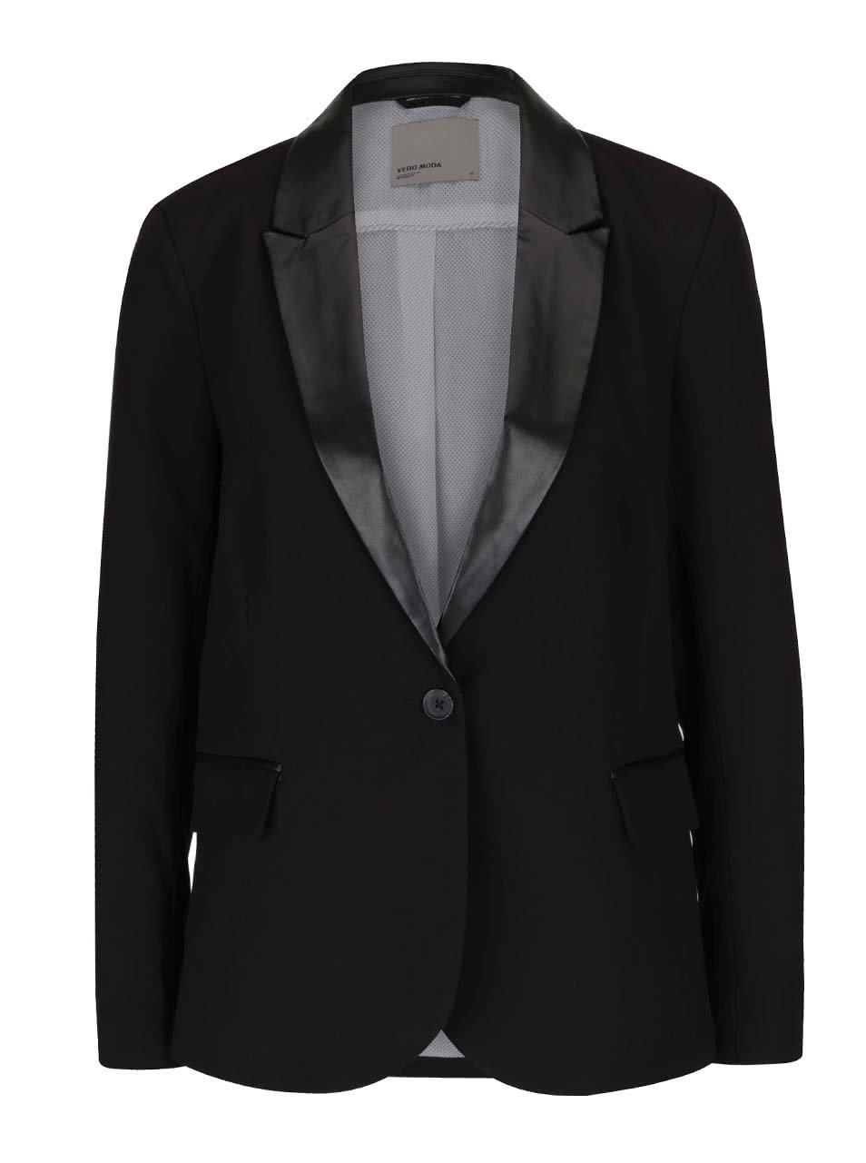 Černé sako s koženkovými detaily Vero Moda Scarlett