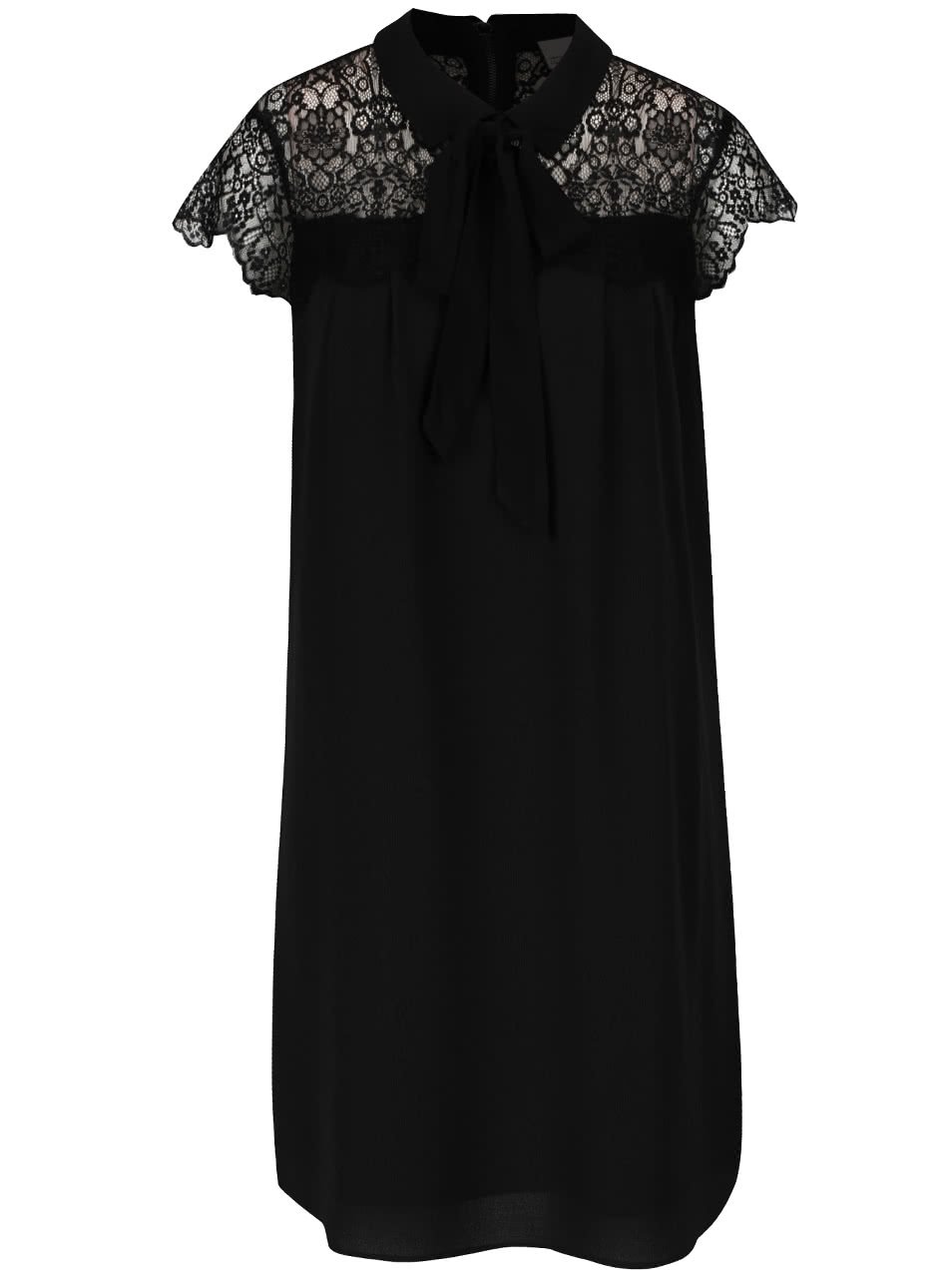 Černé šaty s krajkovým dekoltem a vázankou Vero Moda Marie