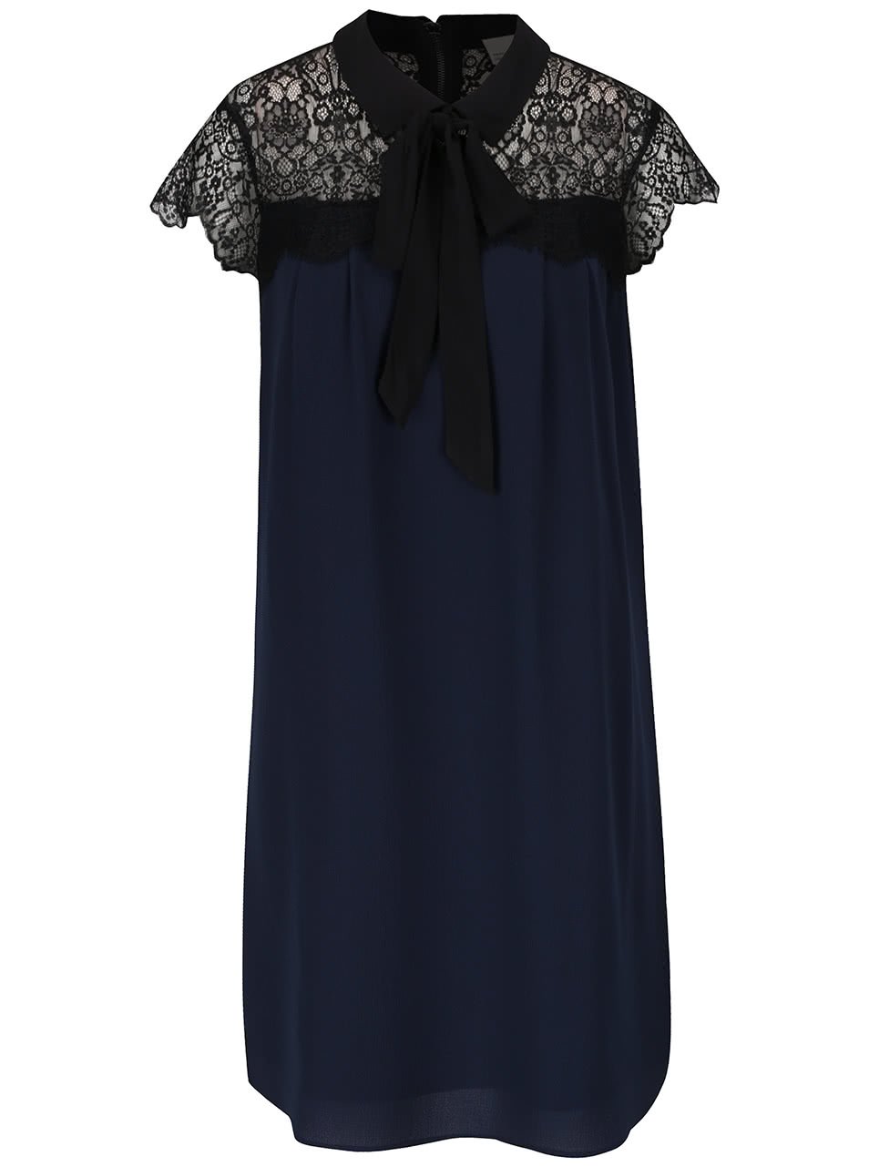 Černo-modré šaty s krajkovým dekoltem a vázankou Vero Moda Marie